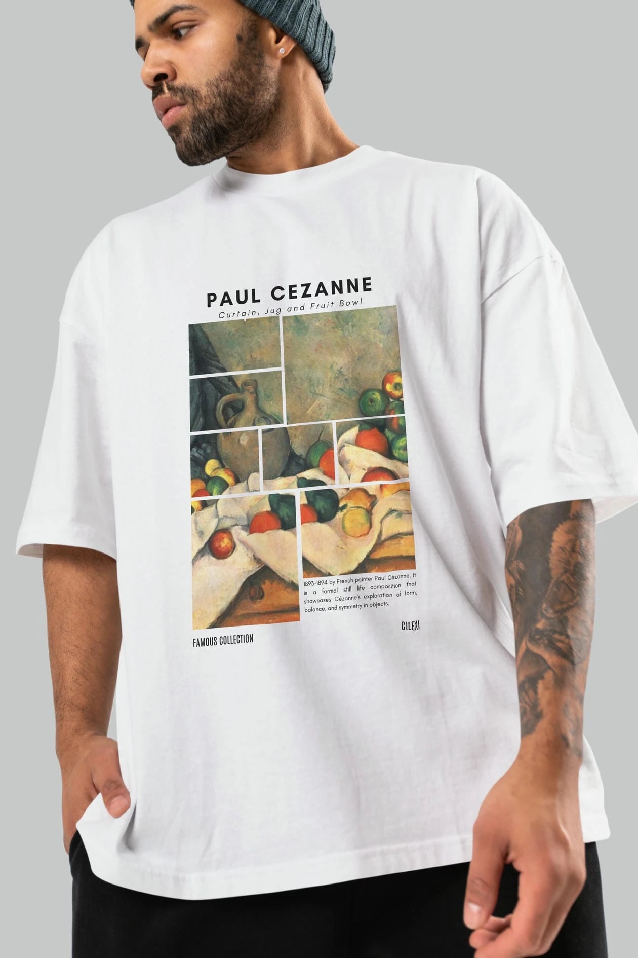 Paul Cezanne Curtain ön Baskılı Oversize t-shirt Erkek Kadın Bisiklet Yaka Pamuk tişort