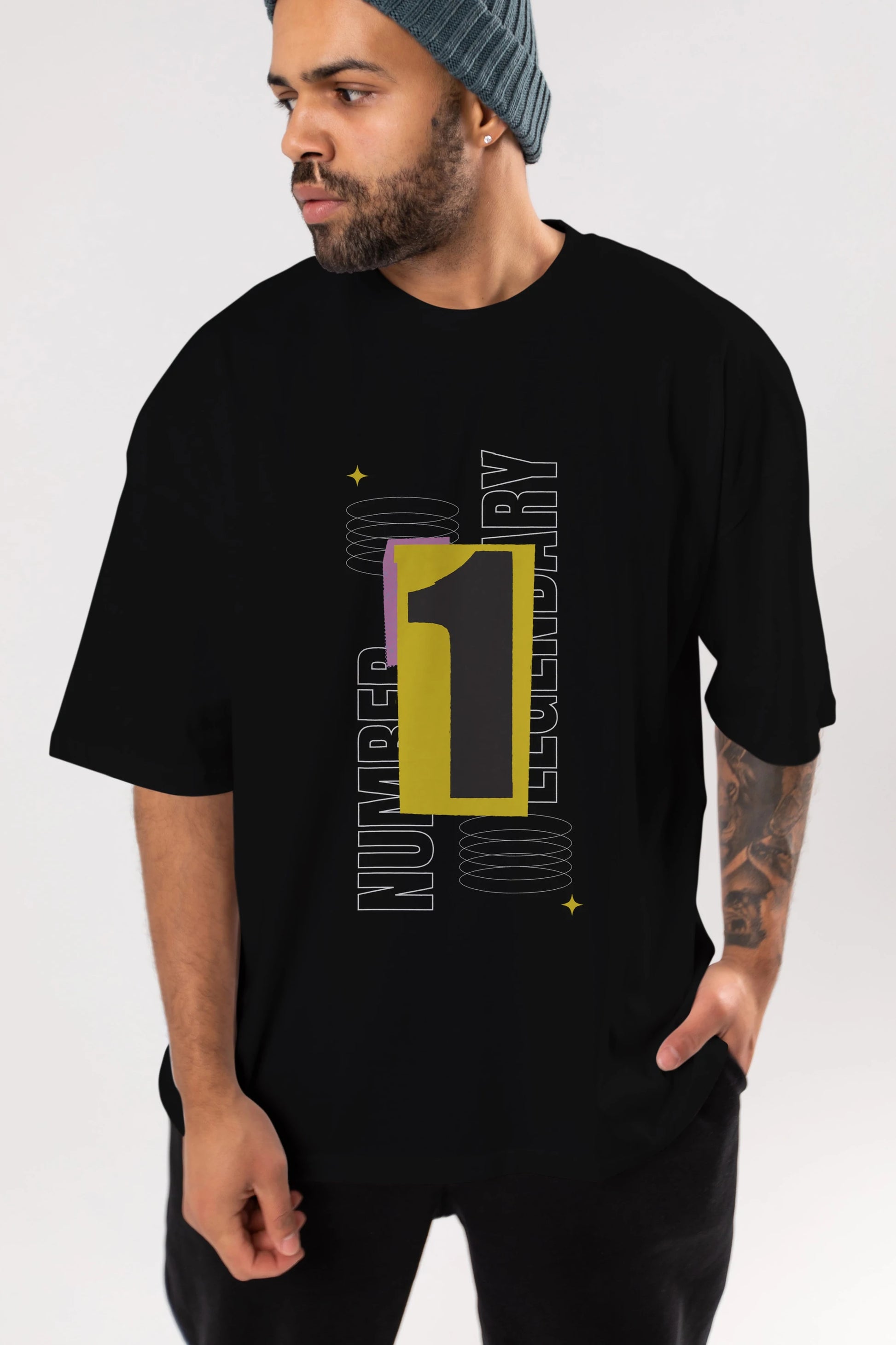 Number 1 Yazılı Ön Baskılı Oversize t-shirt Erkek Kadın Unisex