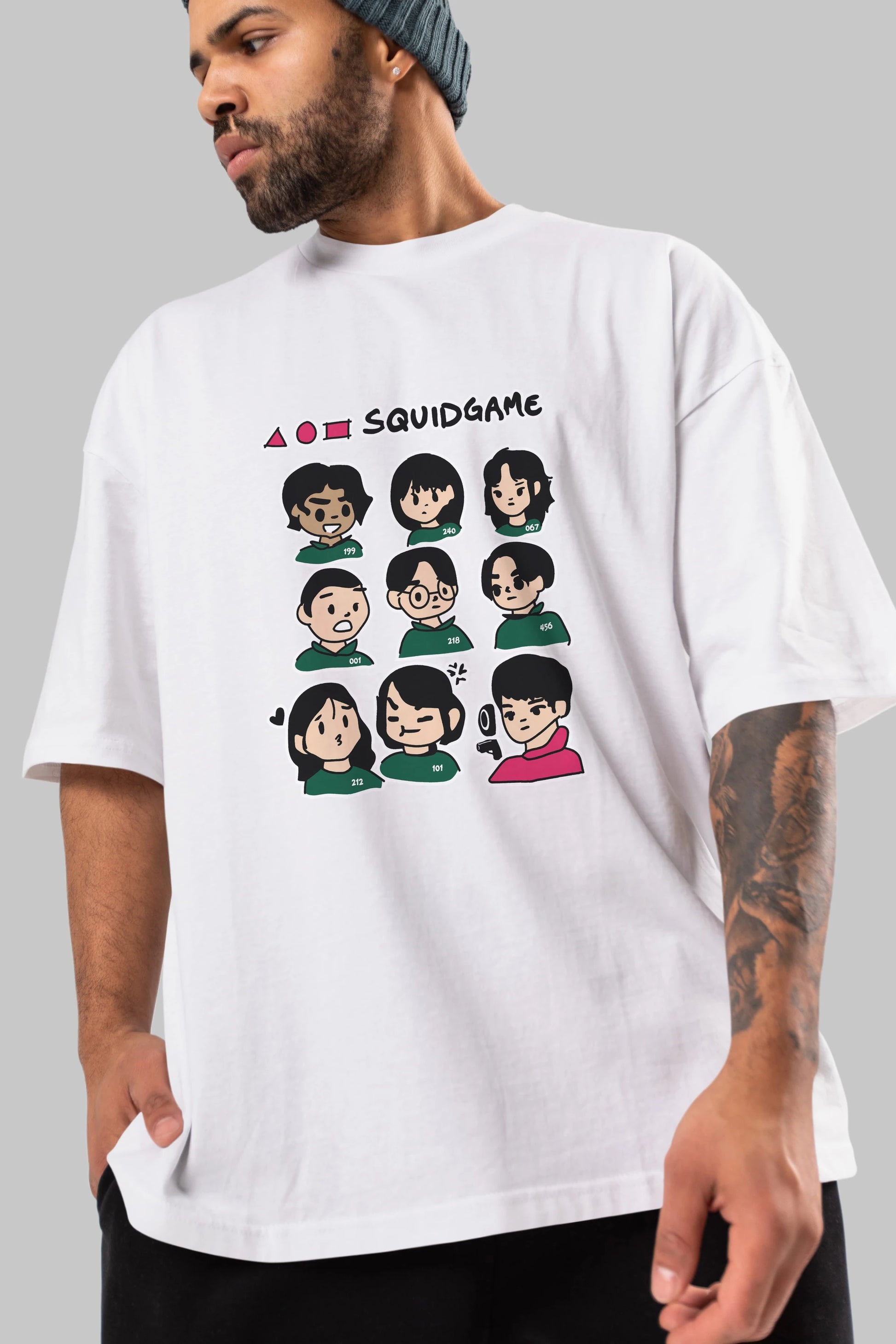 Squid Game (3) Ön Baskılı Oversize t-shirt Erkek Kadın Unisex %100 Pamuk Bisiklet Yaka tişort