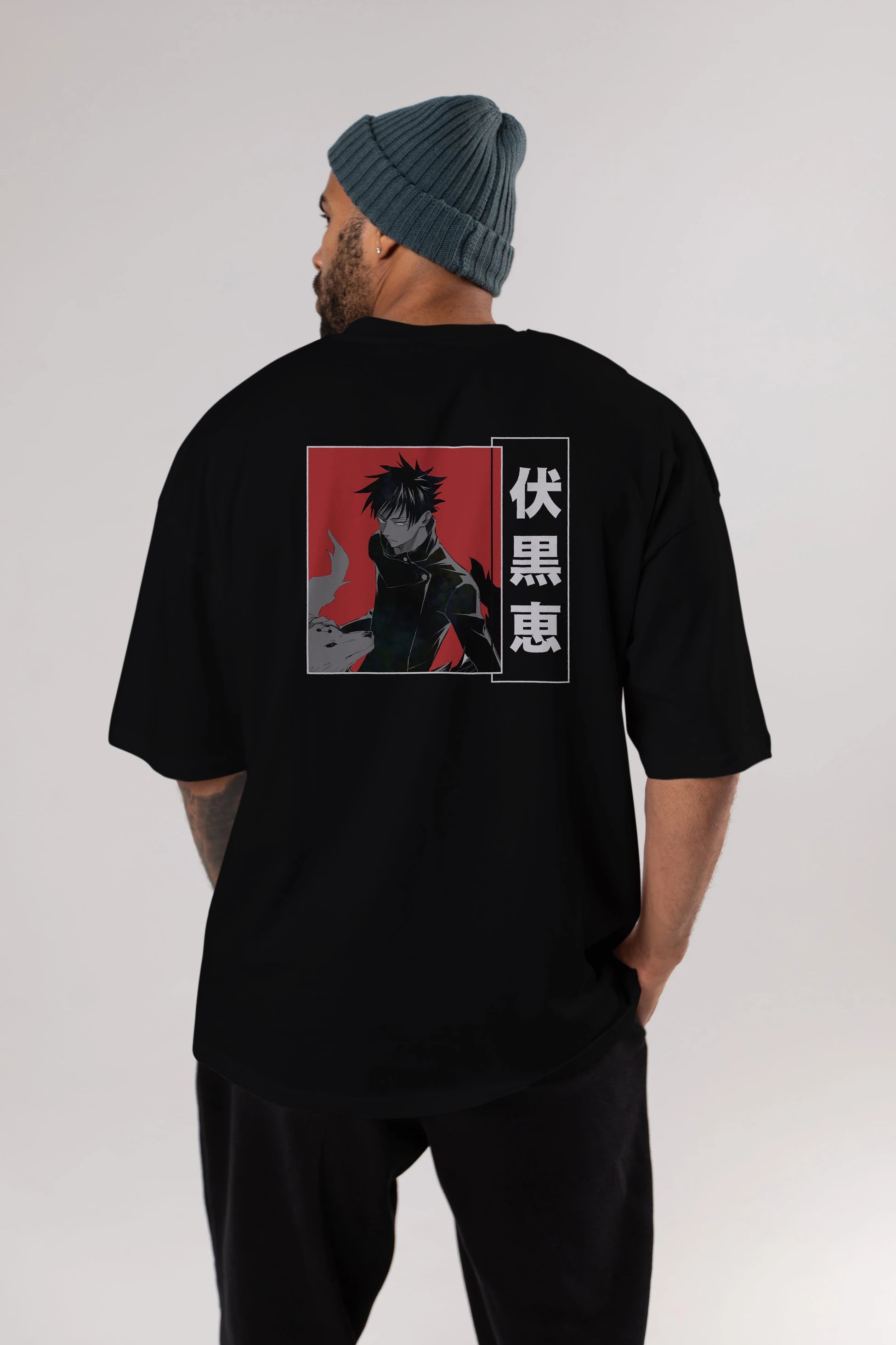 Megumi Fushiguro Anime Arka Baskılı Oversize t-shirt Erkek Kadın Unisex