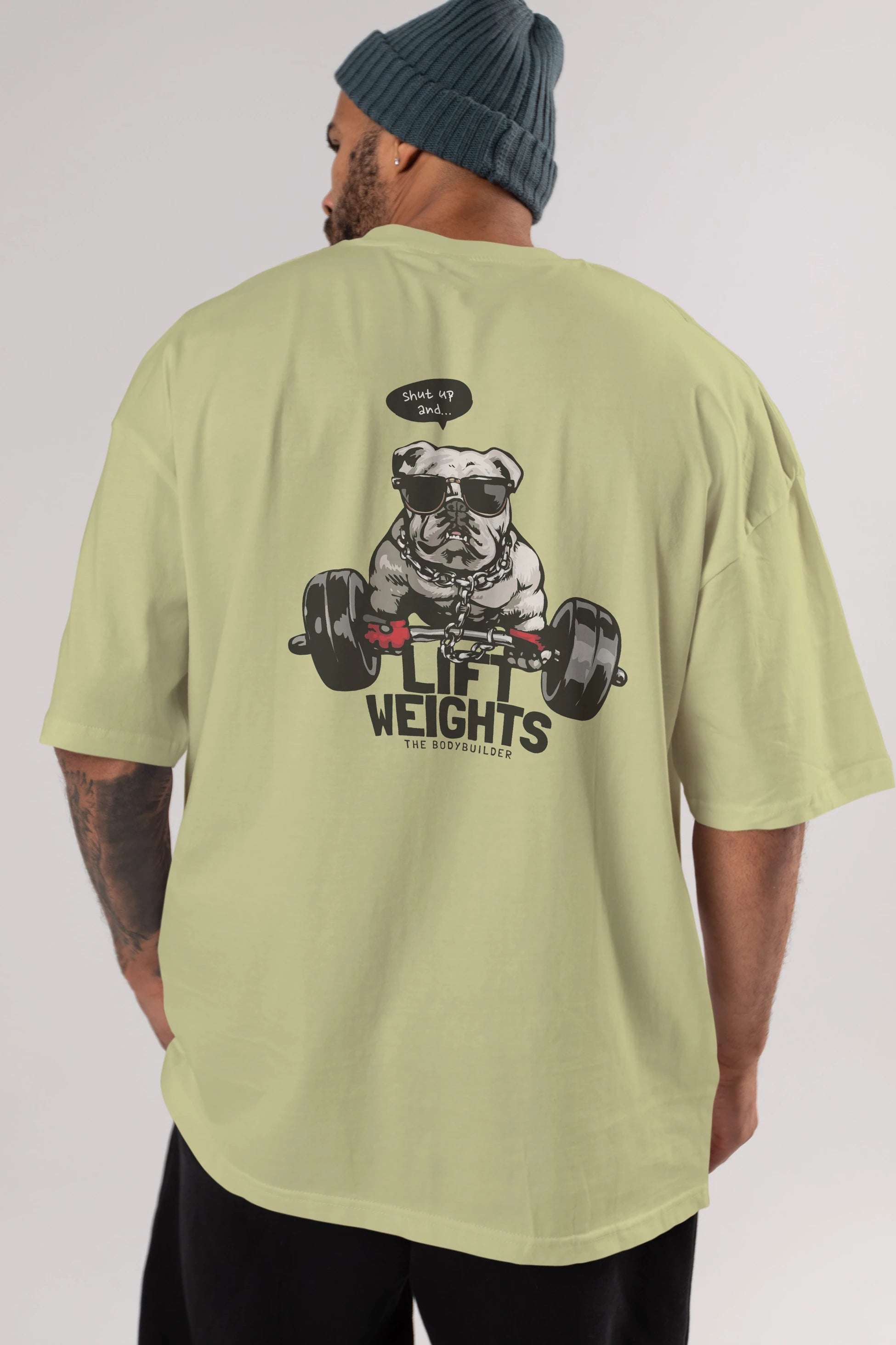 Teddy Bear Lift Weights Arka Baskılı Oversize t-shirt Erkek Kadın Unisex %100 Pamuk