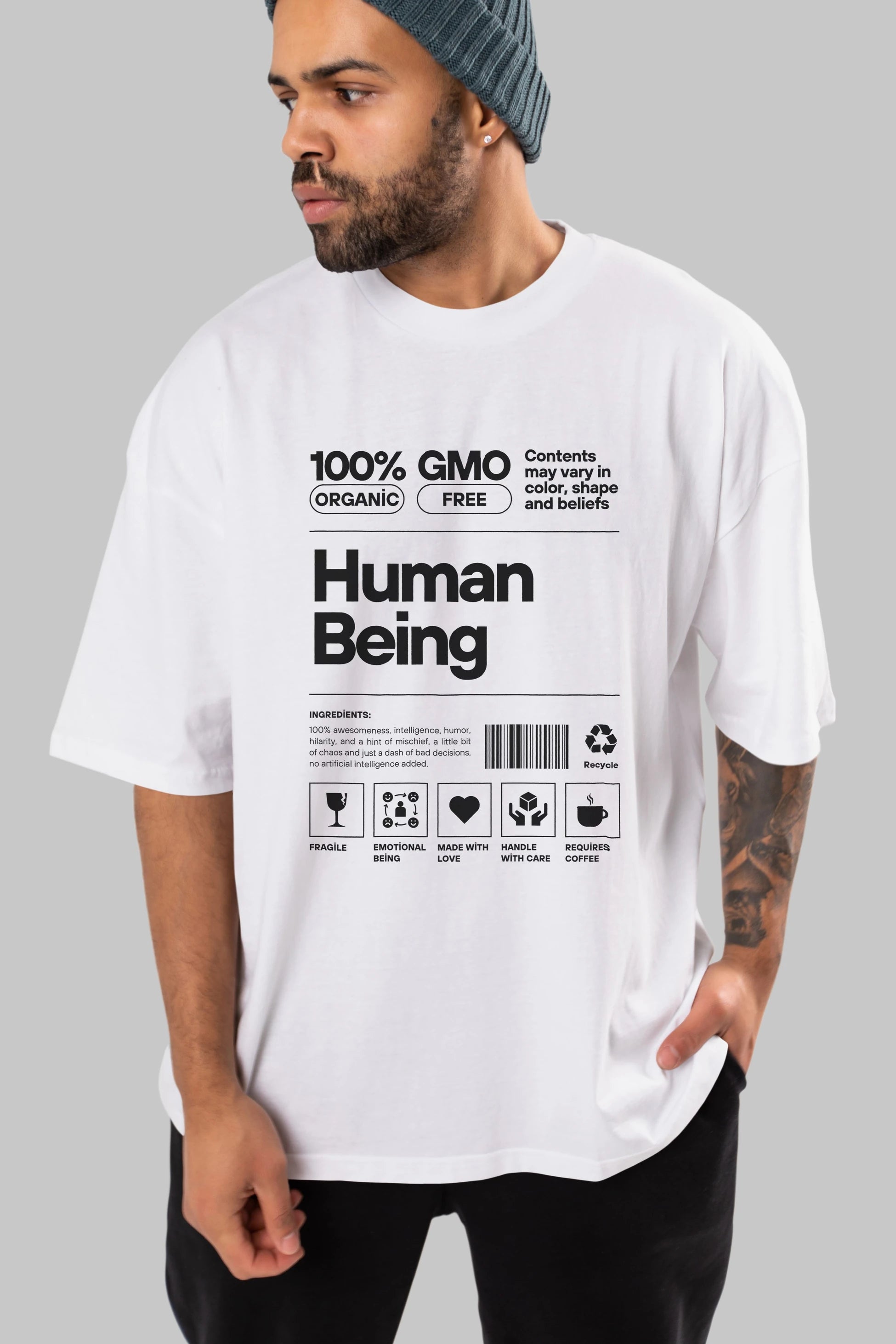 Human Being Ön Baskılı Oversize t-shirt Erkek Kadın Unisex