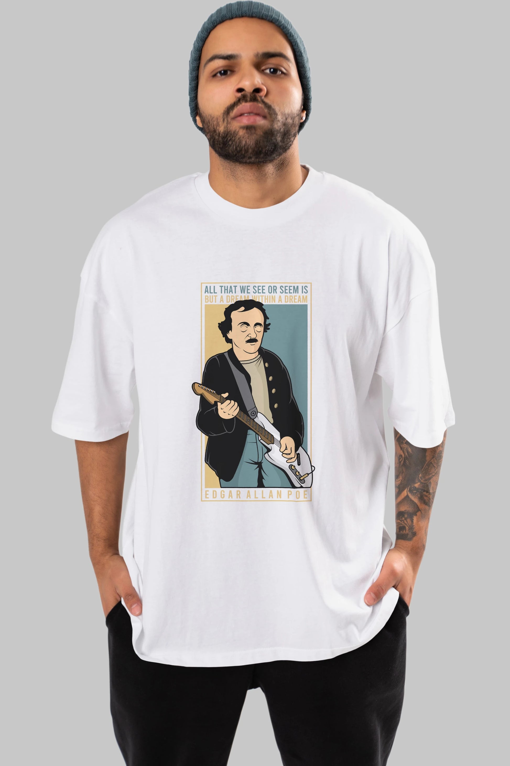 Edgar Alan Cobain Ön Baskılı Oversize t-shirt Erkek Kadın Unisex %100 Pamuk tişort