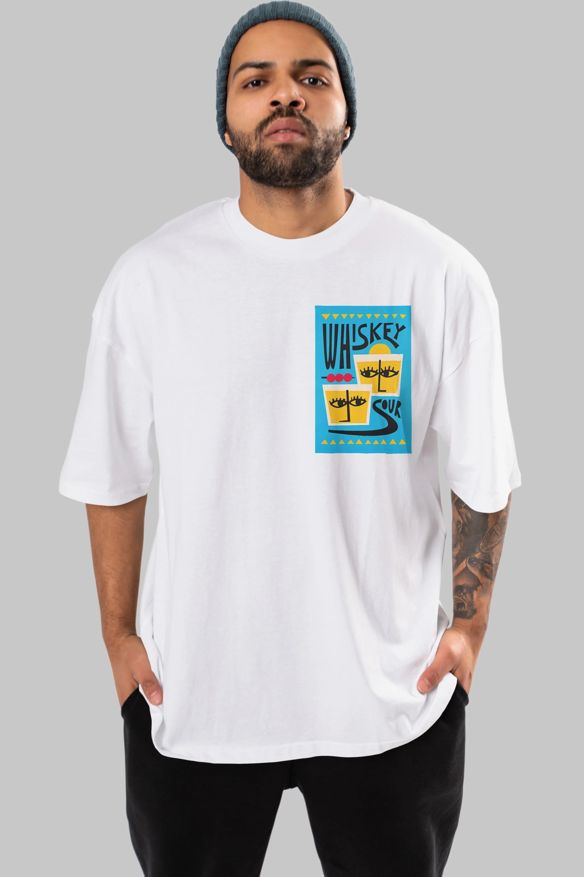 Whiskey Sour 2 Ön Sol Baskılı Oversize t-shirt Erkek Kadın Unisex %100 Pamuk Bisiklet Yaka tişort