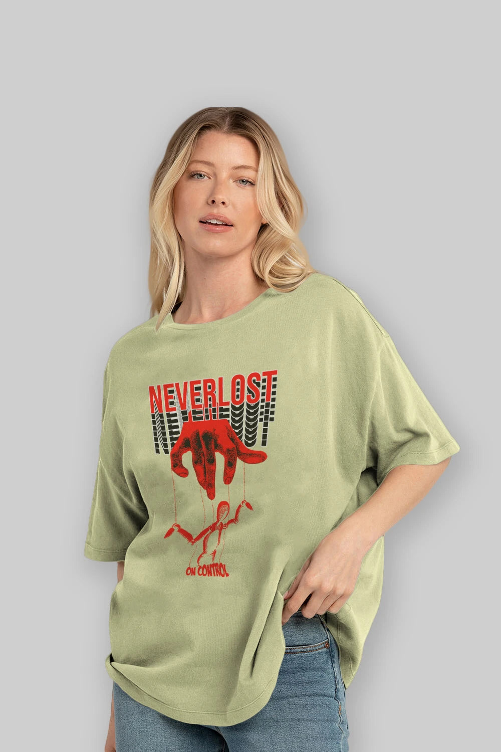 Neverlost on Control Ön Baskılı Oversize t-shirt Erkek Kadın Unisex