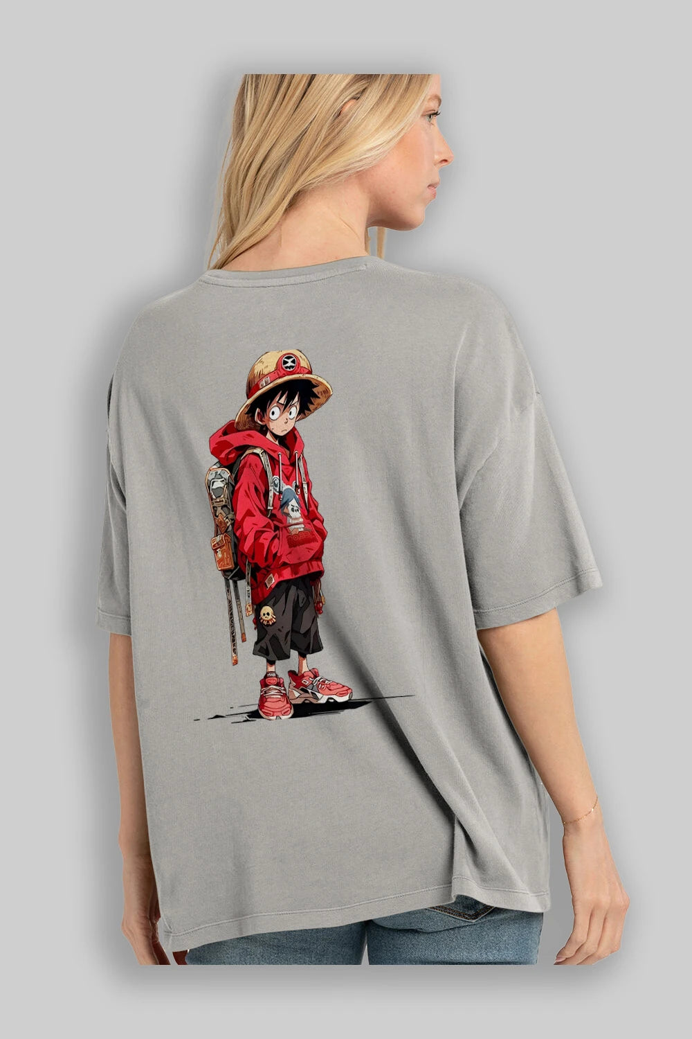 One Piece Arka Baskılı Oversize t-shirt Erkek Kadın Unisex %100 Pamuk Bisiklet Yaka tişort