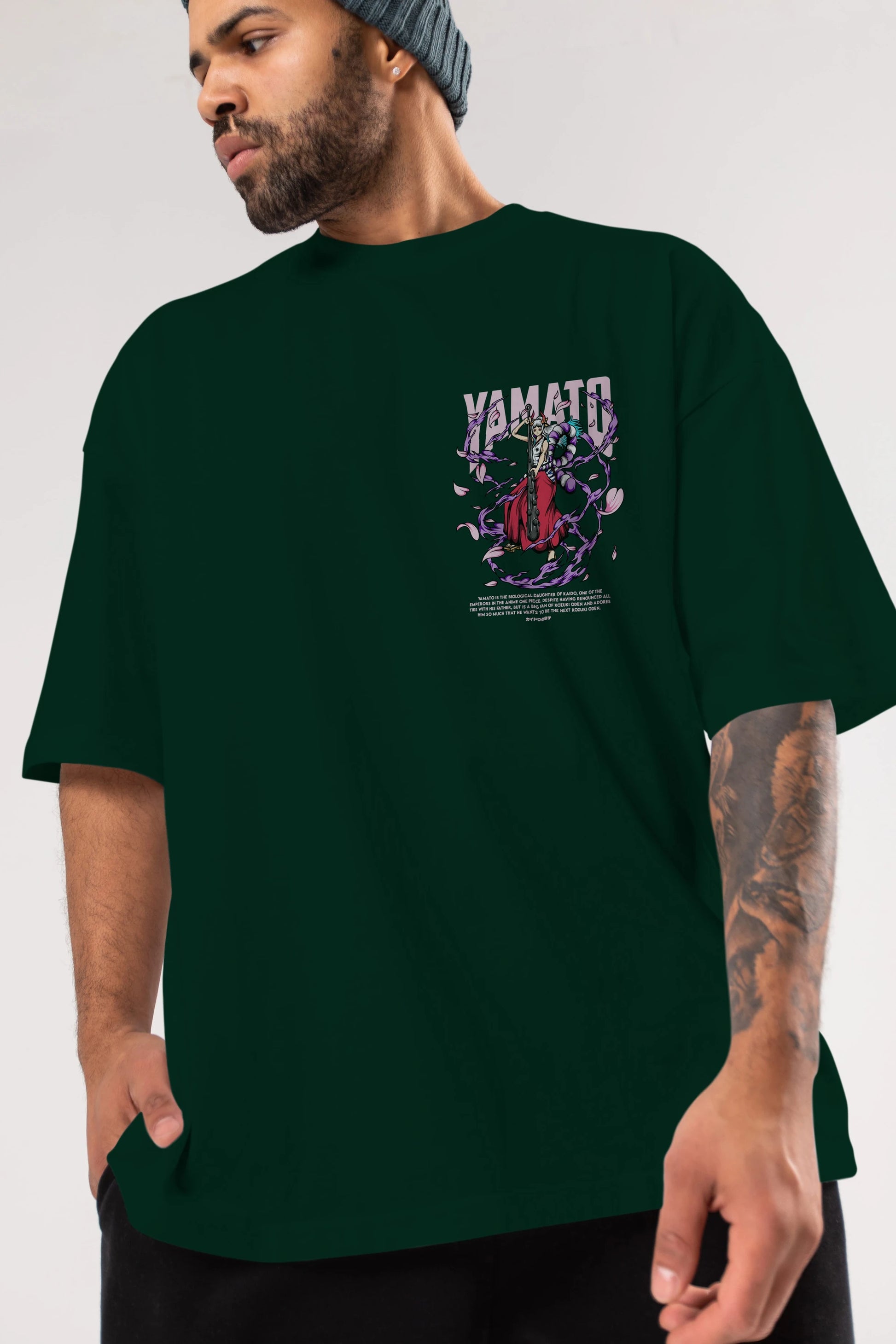 Yamato Ön Sol Baskılı Oversize t-shirt Erkek Kadın Unisex %100 Pamuk Bisiklet Yaka tişort