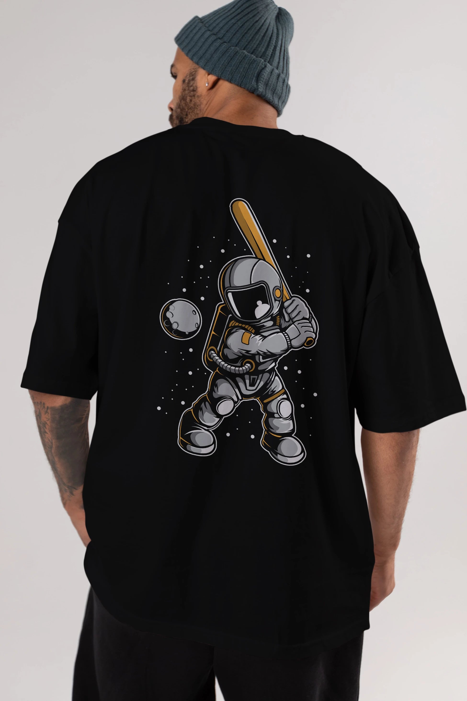Astronaut Baseball Arka Baskılı Oversize t-shirt Erkek Kadın Unisex