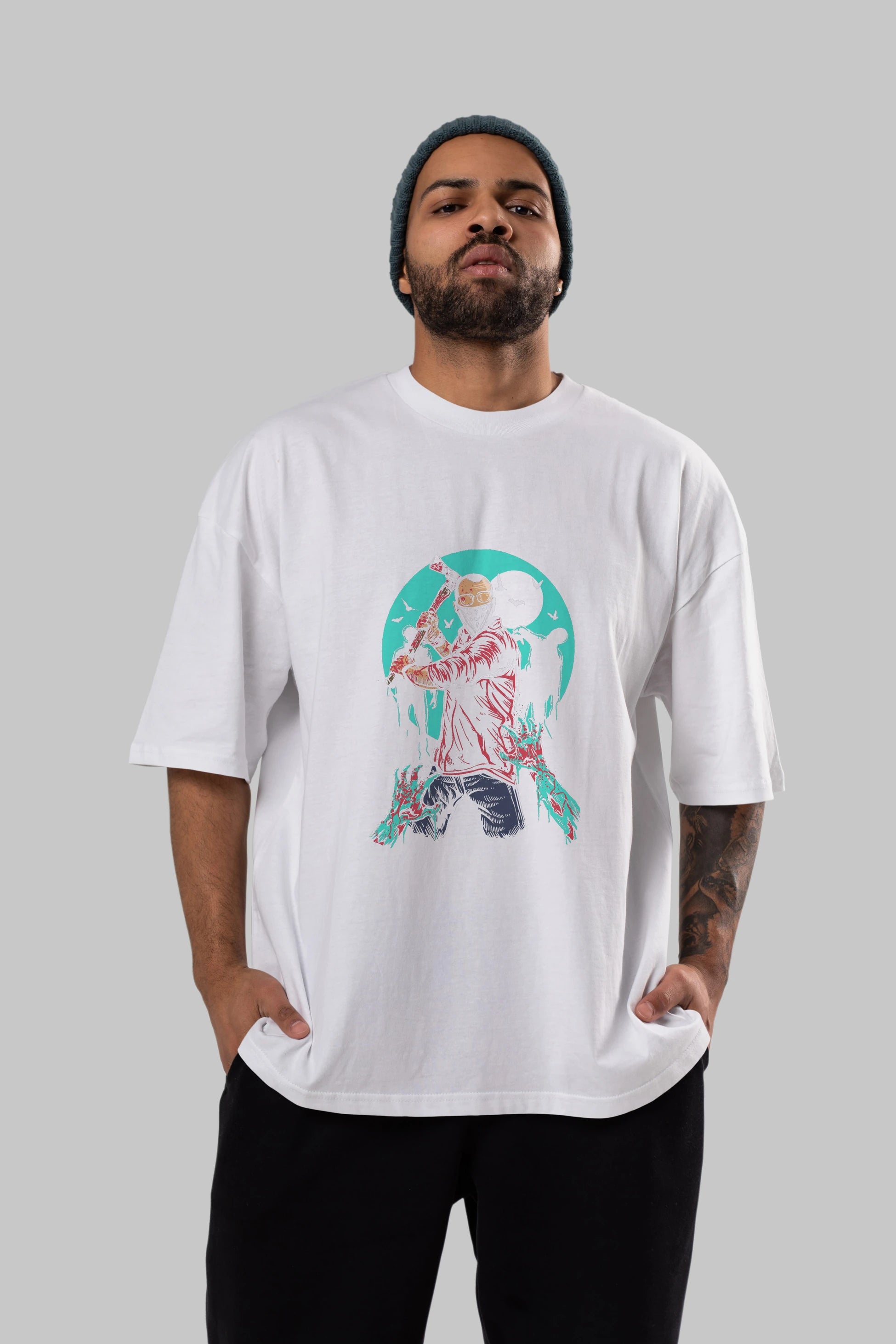 Zombie Killer Ön Baskılı Oversize t-shirt Erkek Kadın Unisex %100 Pamuk tişort