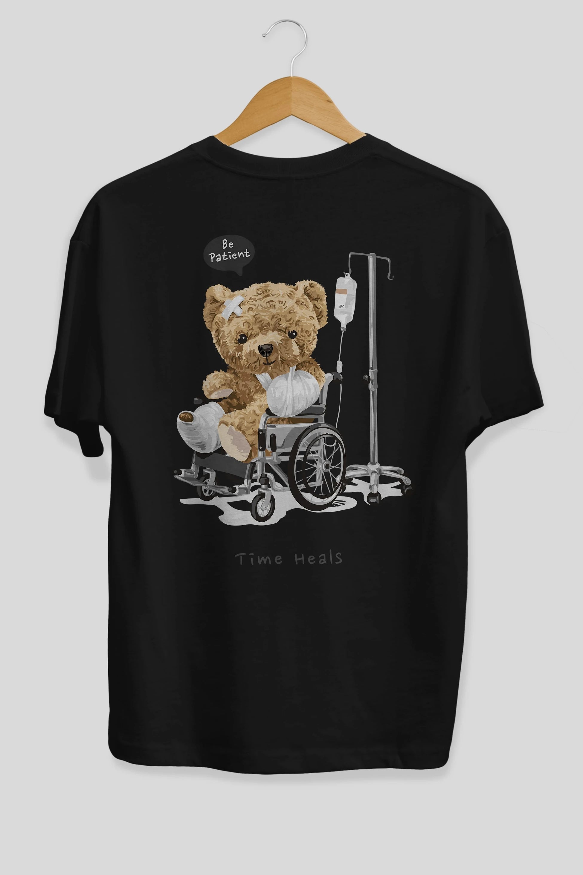 Teddy Bear Time Heals Arka Baskılı Oversize t-shirt Erkek Kadın Unisex %100 Pamuk