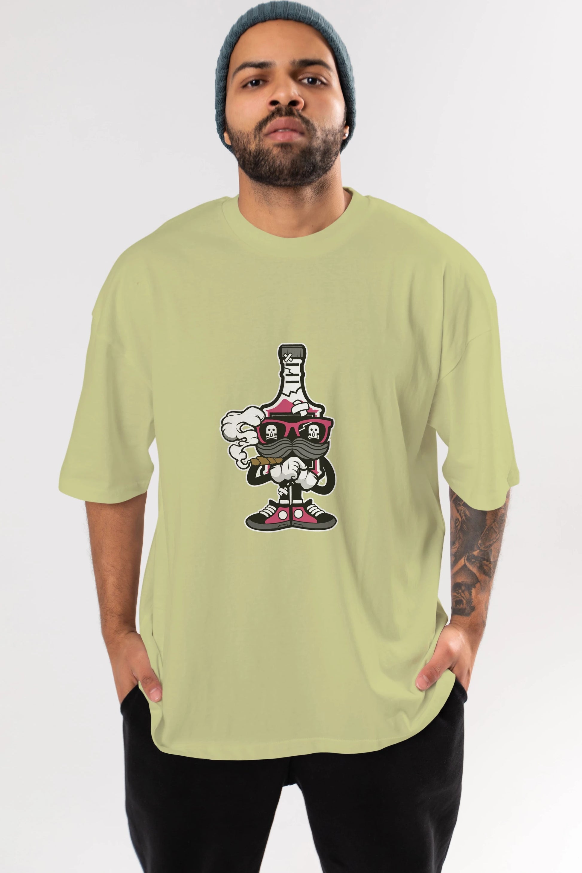 Vodka Bottle Ön Baskılı Oversize t-shirt Erkek Kadın Unisex %100 Pamuk tişort