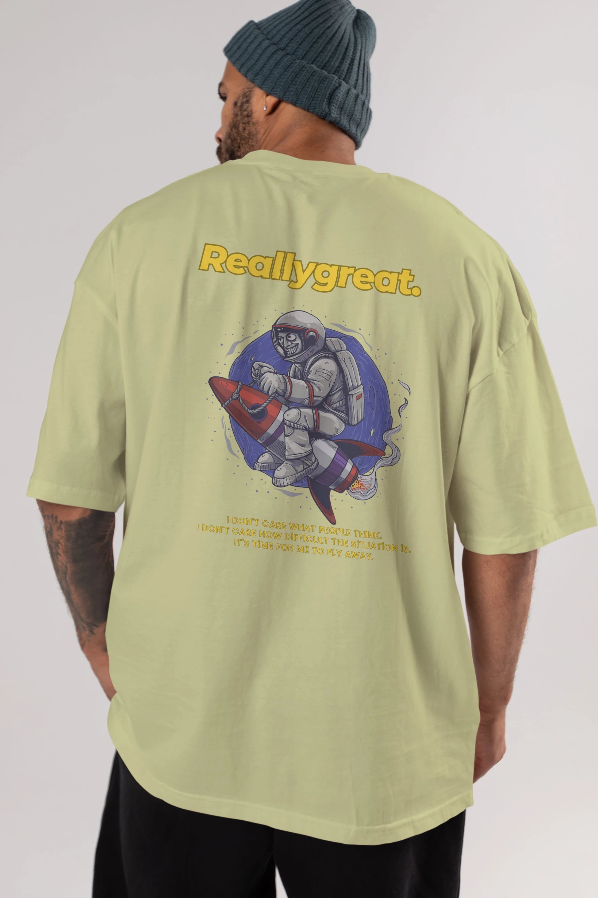 Reallygreat Astronaut Arka Baskılı Oversize t-shirt Erkek Kadın Unisex