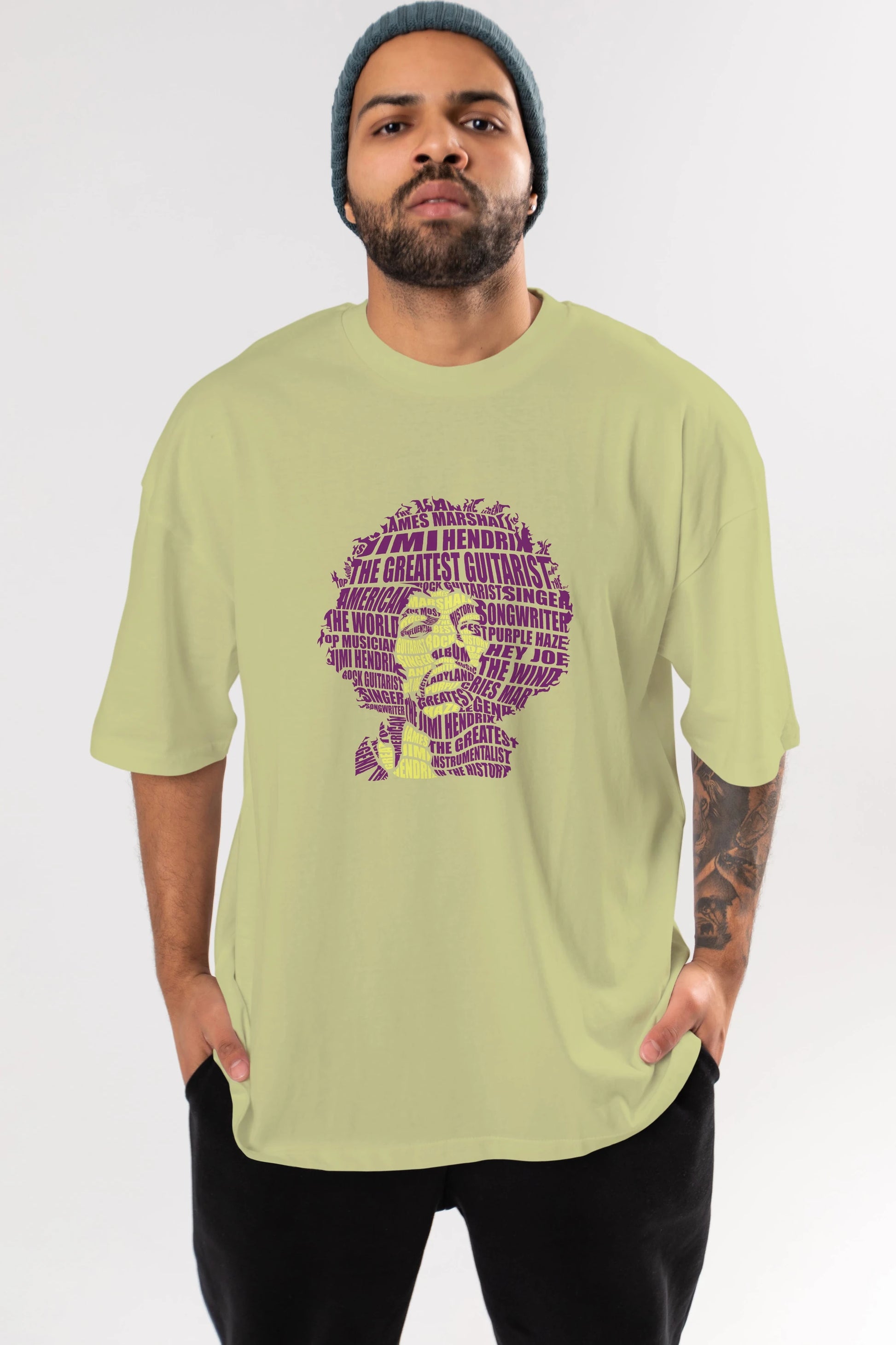 Jimmy Hendrix Calligram Ön Baskılı Oversize t-shirt %100 pamuk Erkek Kadın Unisex