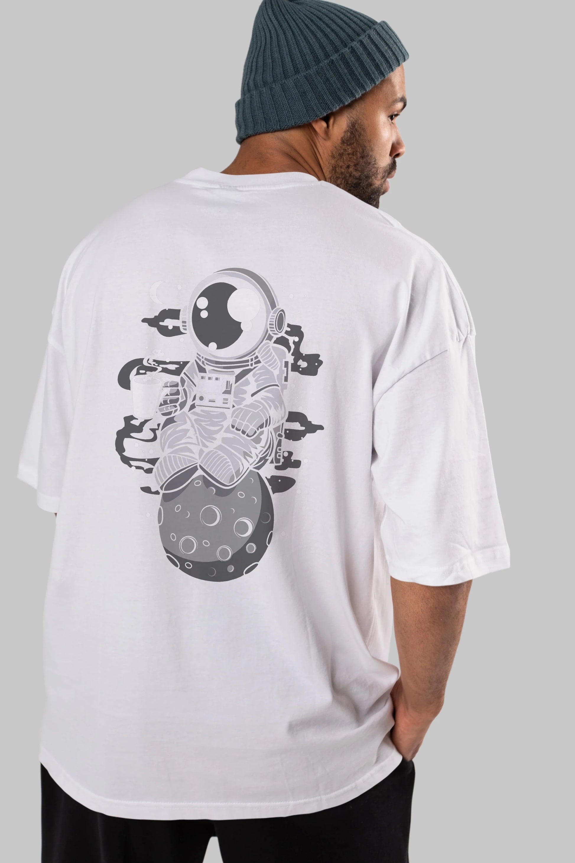 Astronaut Coffee Arka Baskılı Oversize t-shirt Erkek Kadın Unisex