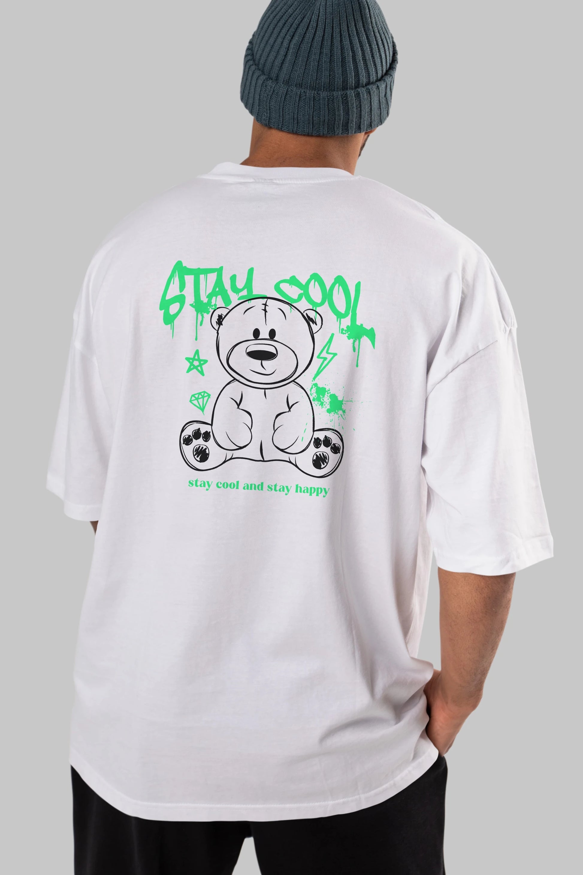 Teddy Bear Stay Cool Arka Baskılı Oversize t-shirt Erkek Kadın Unisex