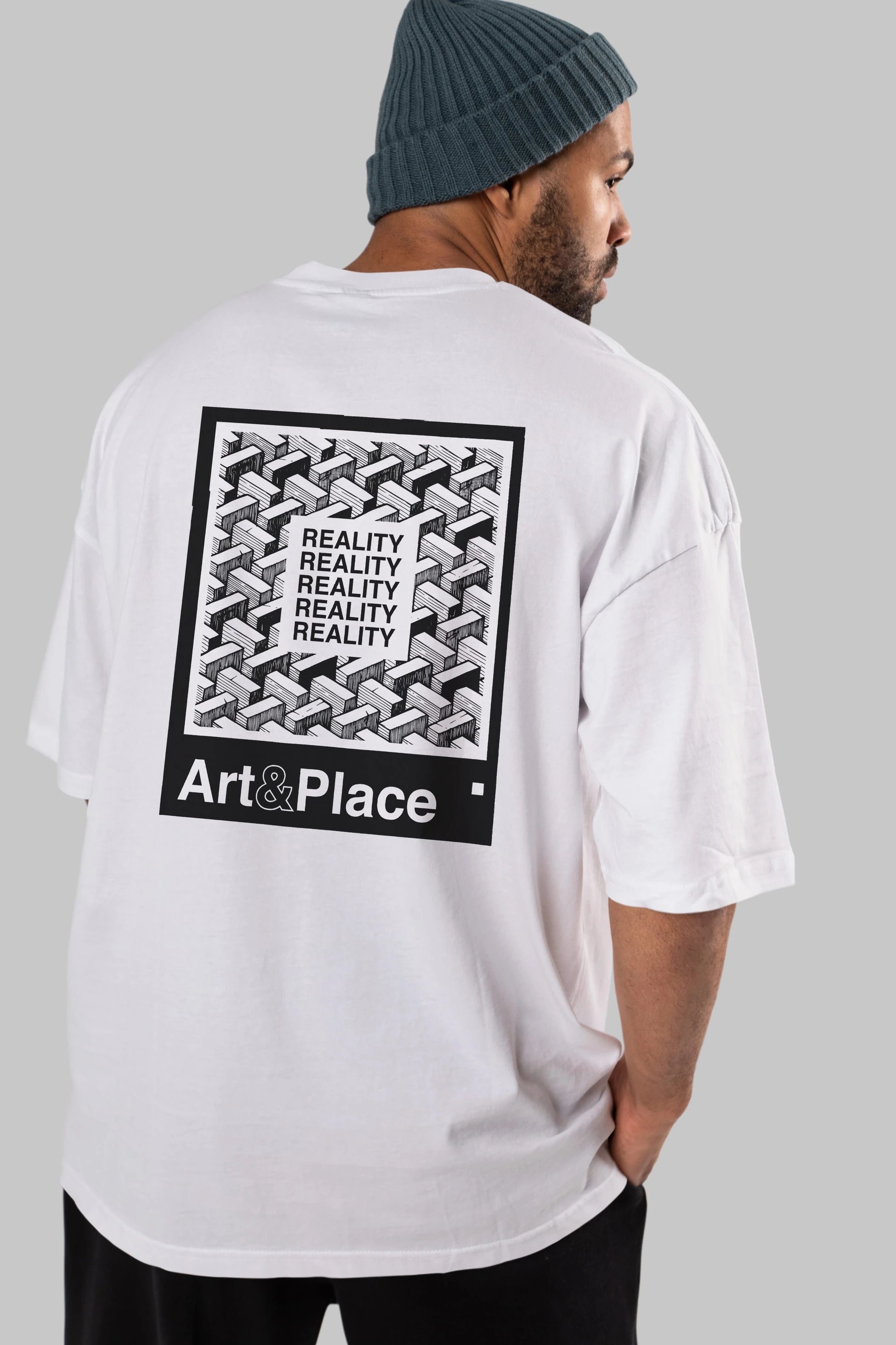 Reality Arka Baskılı Oversize t-shirt Erkek Kadın Unisex