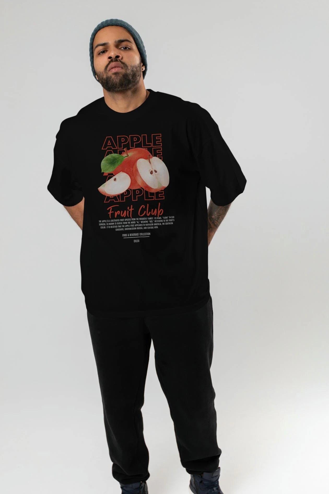Apple Ön Baskılı Oversize t-shirt Erkek Kadın Pamuk Bisiklet Yaka tişort