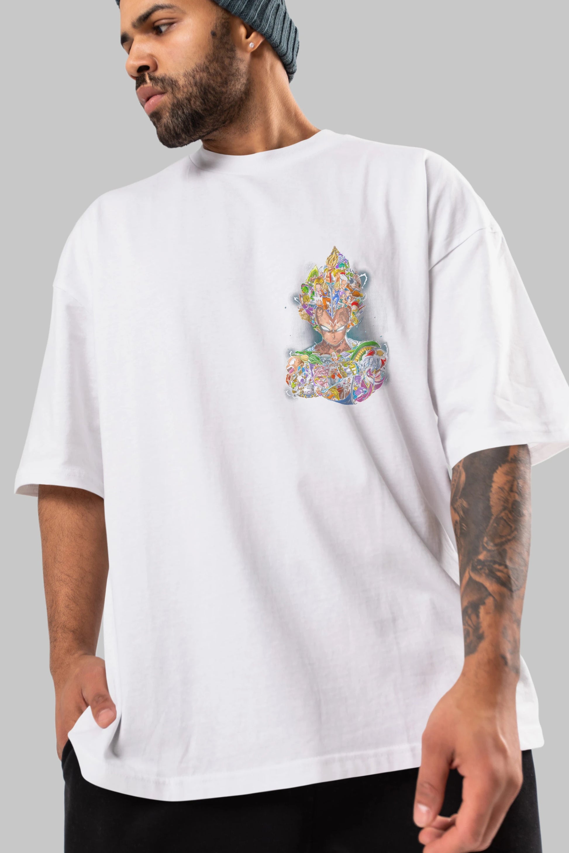 DRAGON BALL ART (3) Ön Sol Baskılı Oversize t-shirt Erkek Kadın Unisex %100 Pamuk Bisiklet Yaka tişort