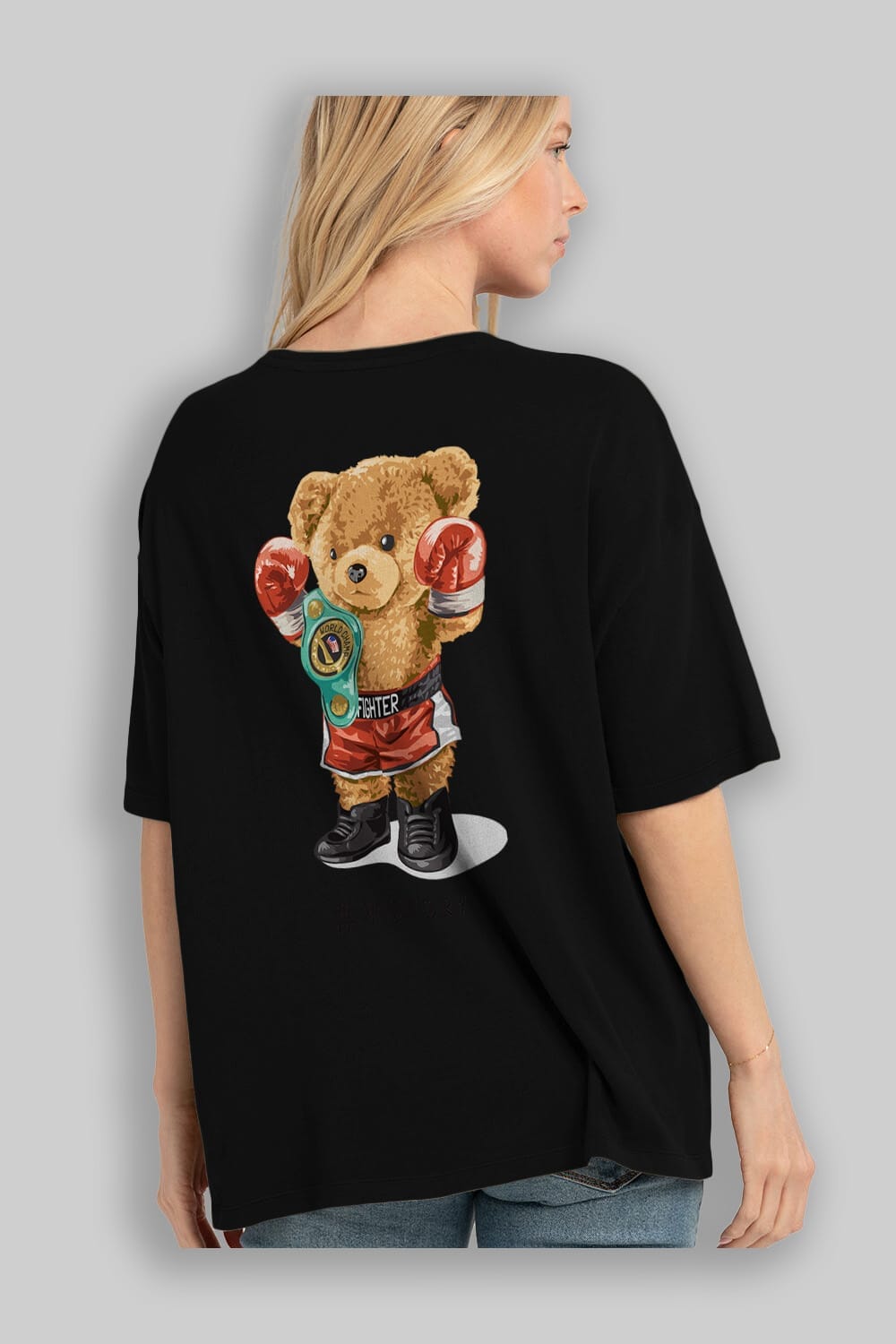 Teddy Bear Victory Arka Baskılı Oversize t-shirt Erkek Kadın Unisex %100 Pamuk