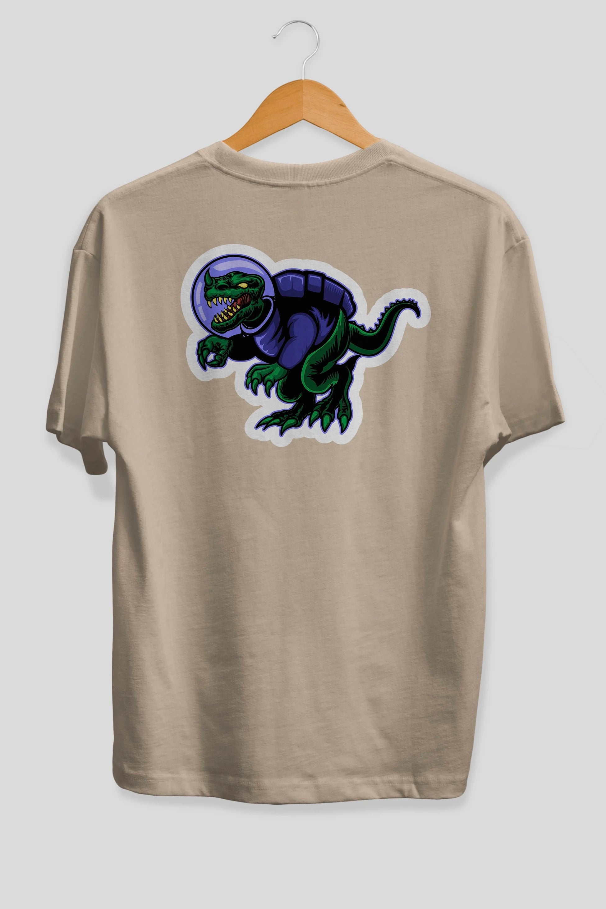 Space Dino Sticker Arka Baskılı Oversize t-shirt Erkek Kadın Unisex