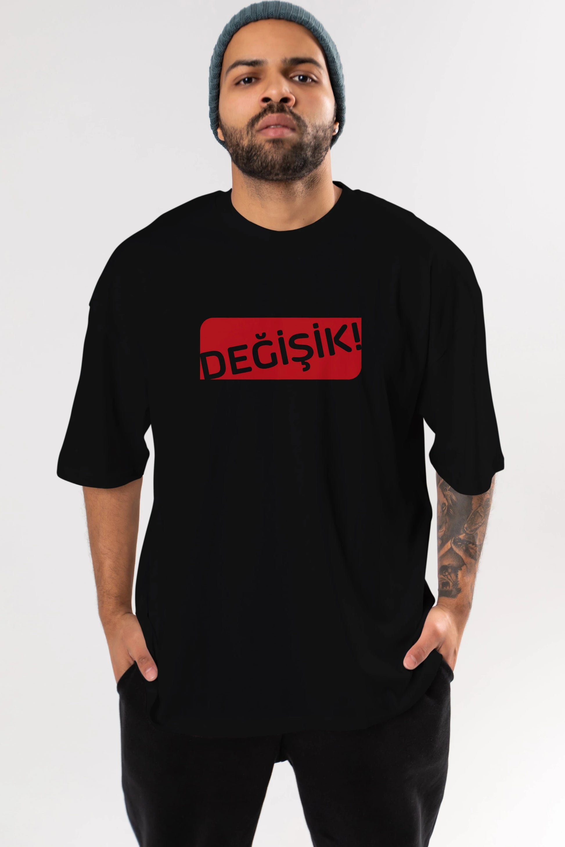 Değişik Ön Baskılı Oversize t-shirt %100 pamuk Erkek Kadın Unisex