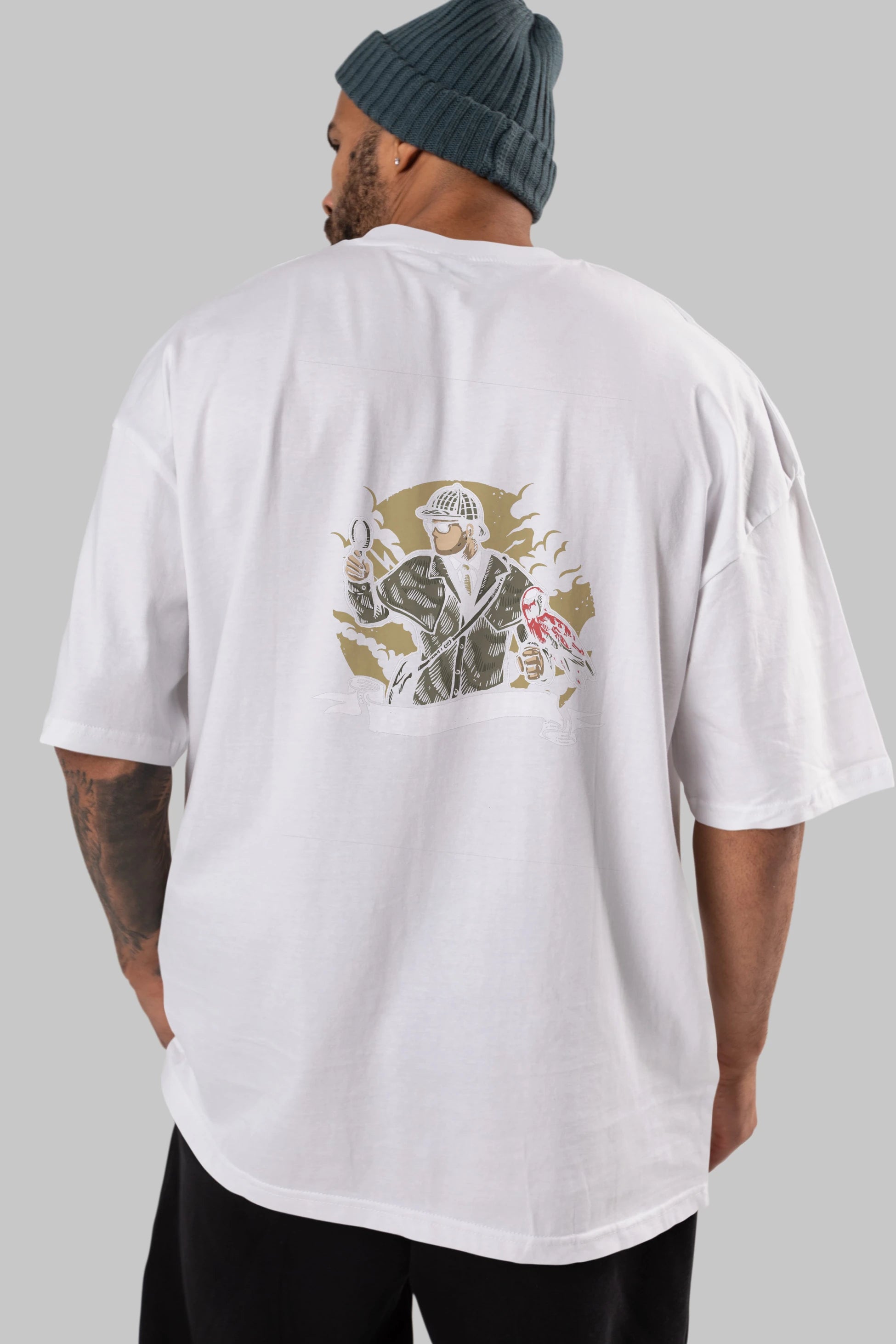 Sherlock Holmes Arka Baskılı Oversize t-shirt Erkek Kadın Unisex %100 Pamuk