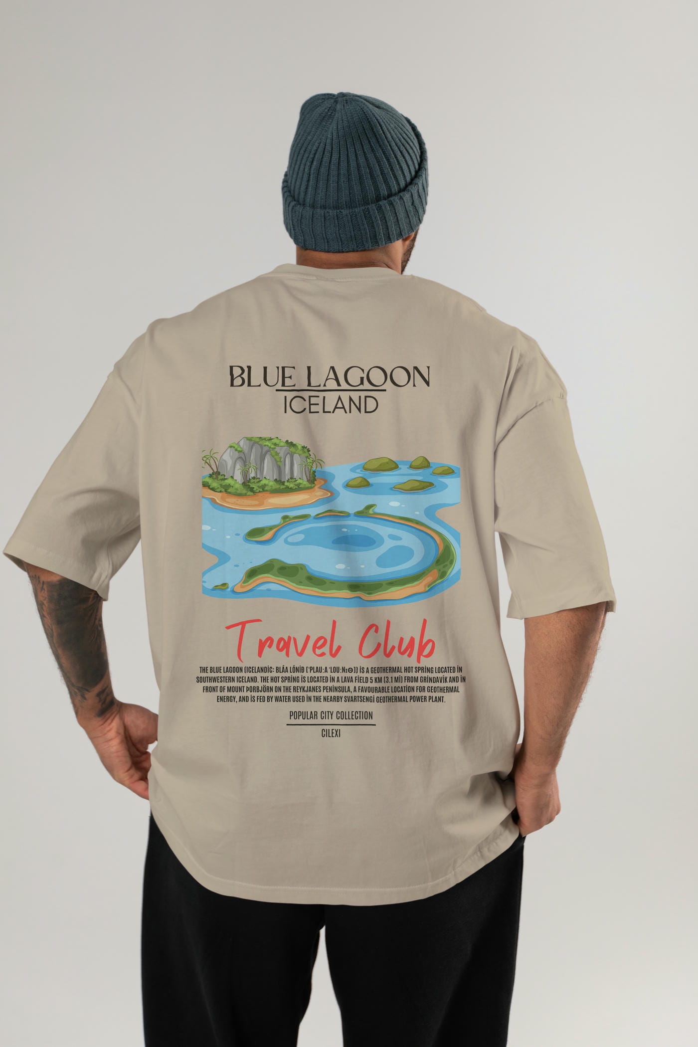 Blue Lagoon İceland Arka Baskılı Oversize t-shirt Erkek Kadın Pamuk Bisiklet Yaka tişort