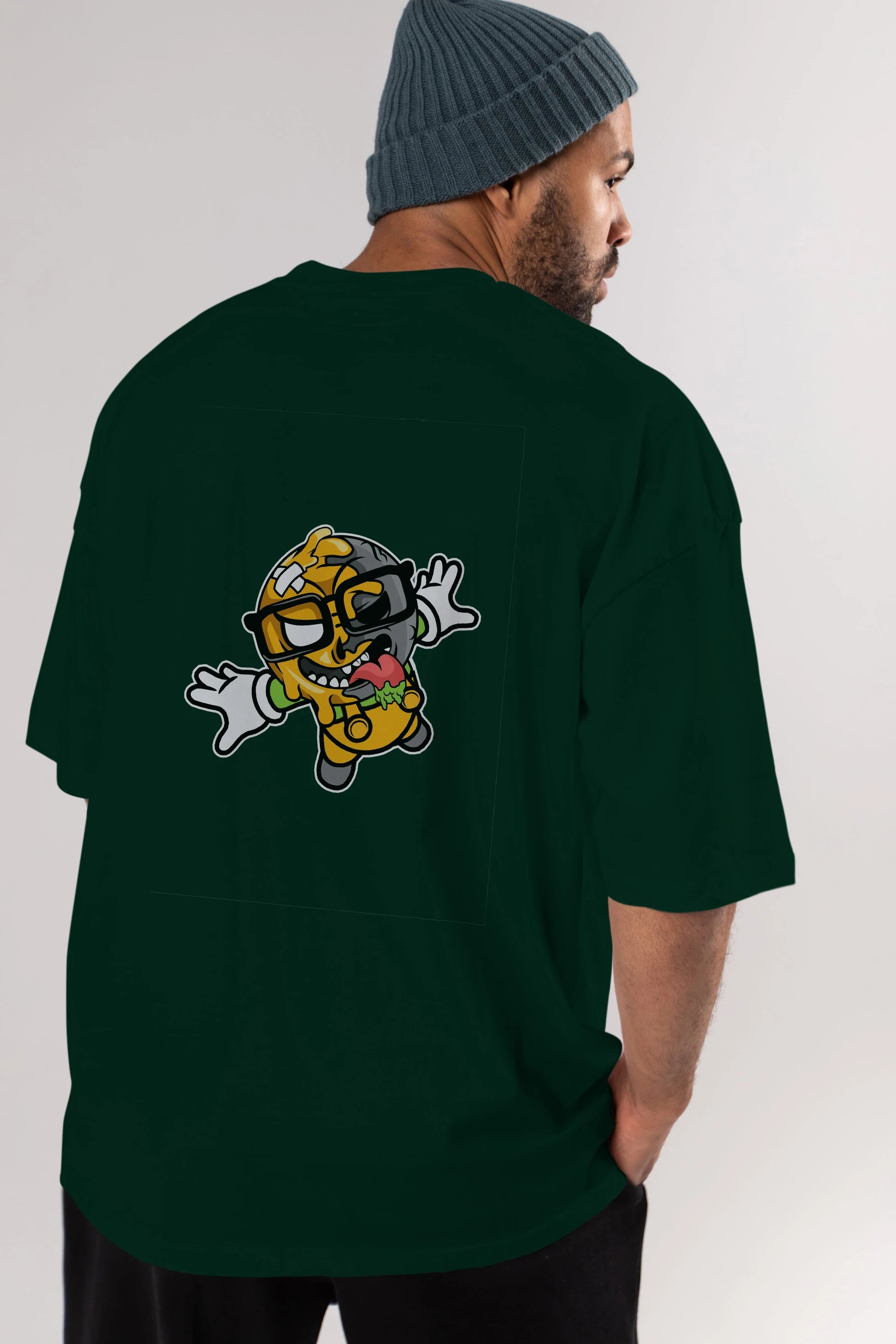 Smiley Jump Arka Baskılı Oversize t-shirt Erkek Kadın Unisex %100 Pamuk tişort