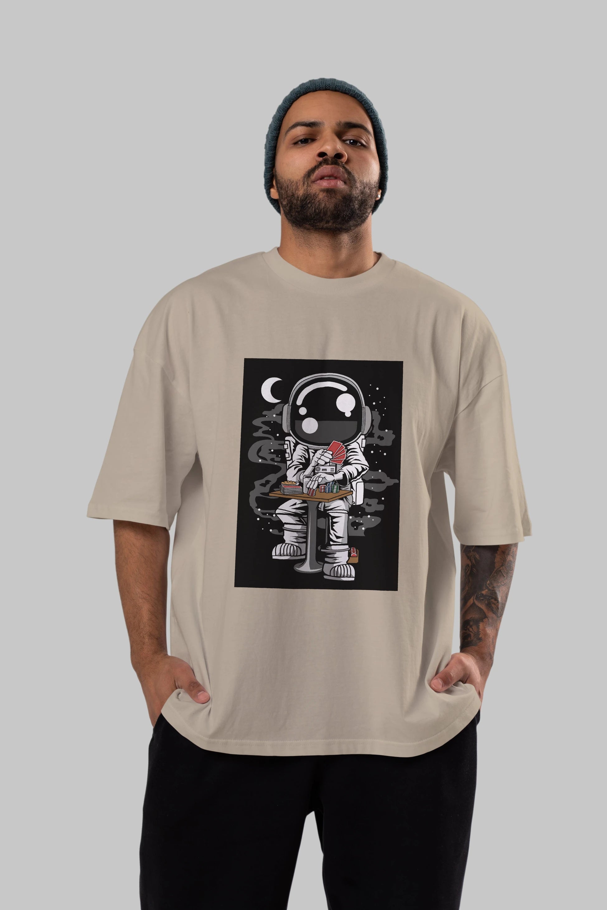 Astronaut Gambler Ön Baskılı Oversize t-shirt Erkek Kadın Unisex