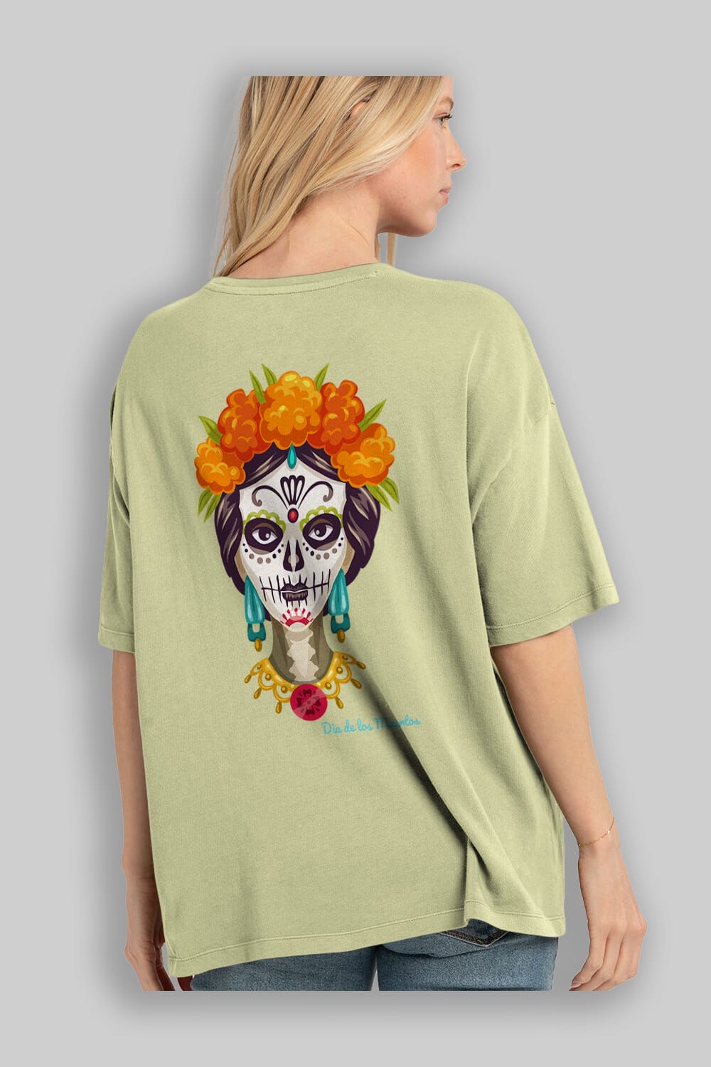 Dia de los Muertos 2 Arka Baskılı Oversize t-shirt Erkek Kadın Unisex