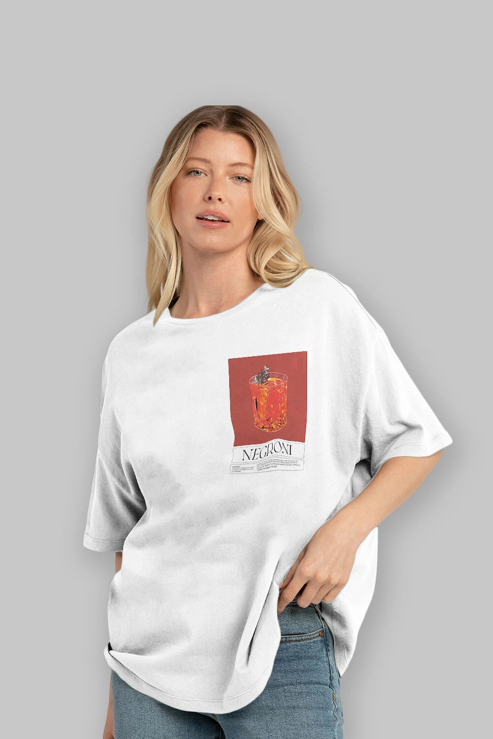 Negroni 2 Ön Sol Baskılı Oversize t-shirt Erkek Kadın Unisex %100 Pamuk Bisiklet Yaka tişort