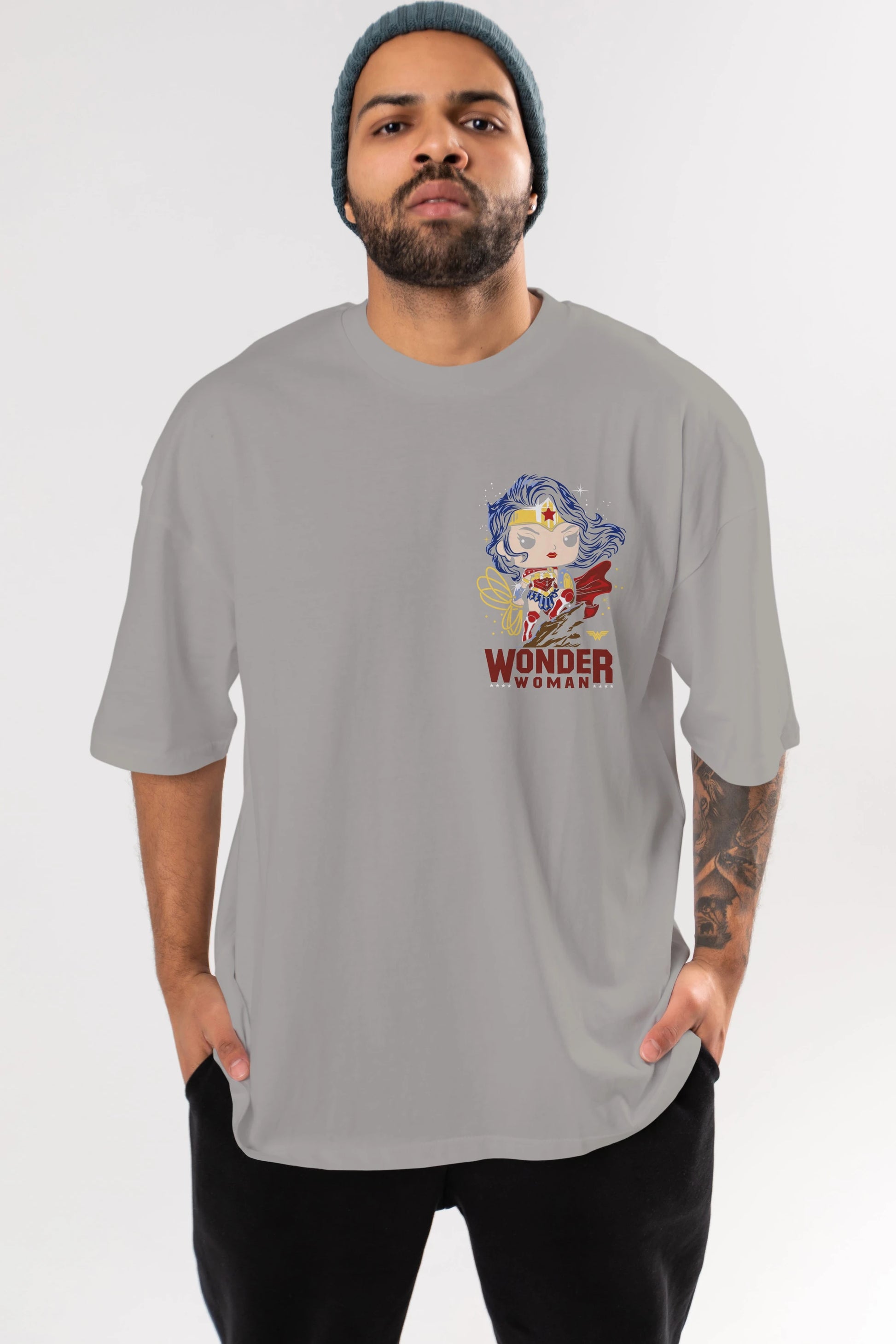Wonder Woman (2) Ön Sol Baskılı Oversize t-shirt Erkek Kadın Unisex %100 Pamuk Bisiklet Yaka tişort