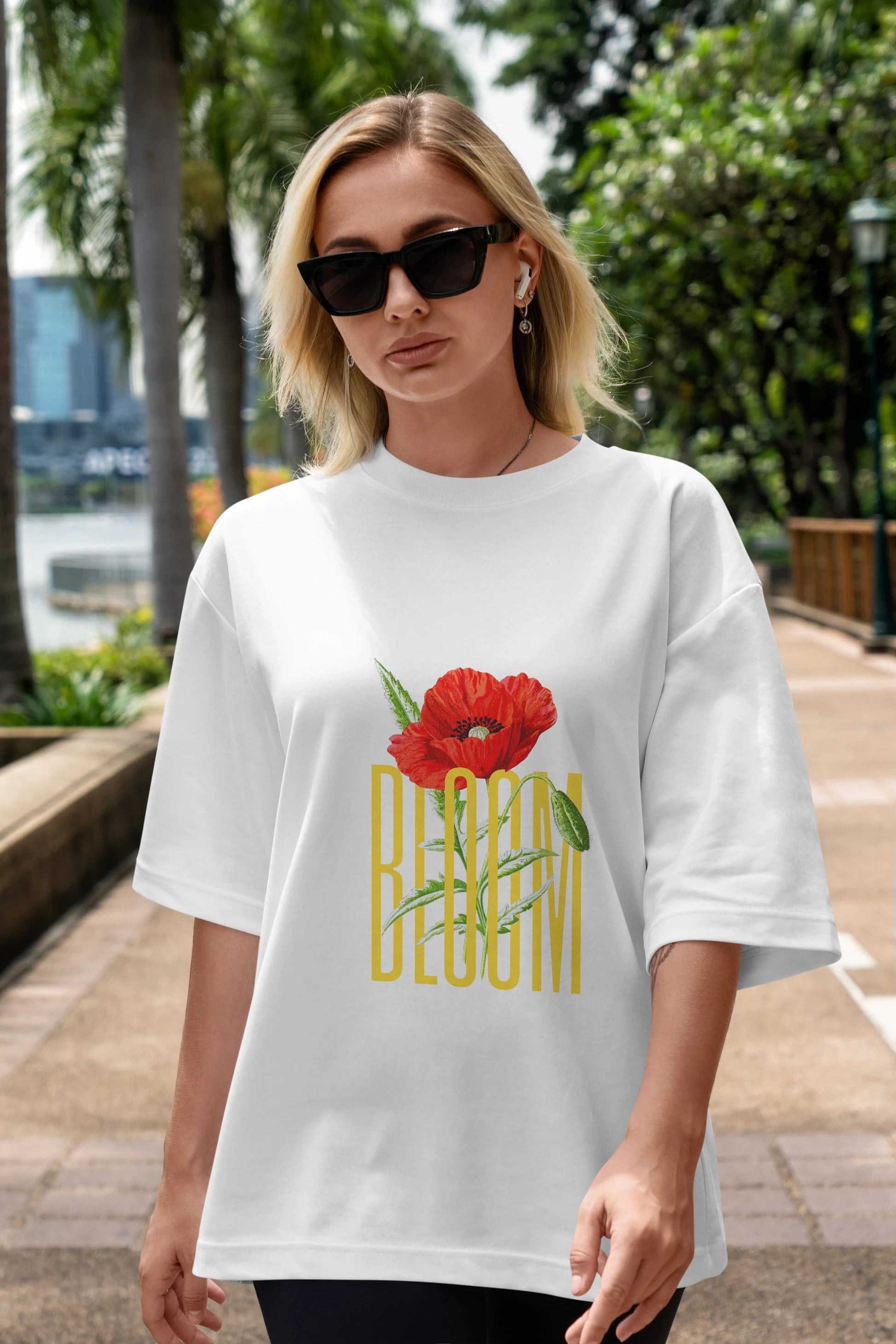 Bloom Flower Ön Baskılı Oversize t-shirt Erkek Kadın Unisex