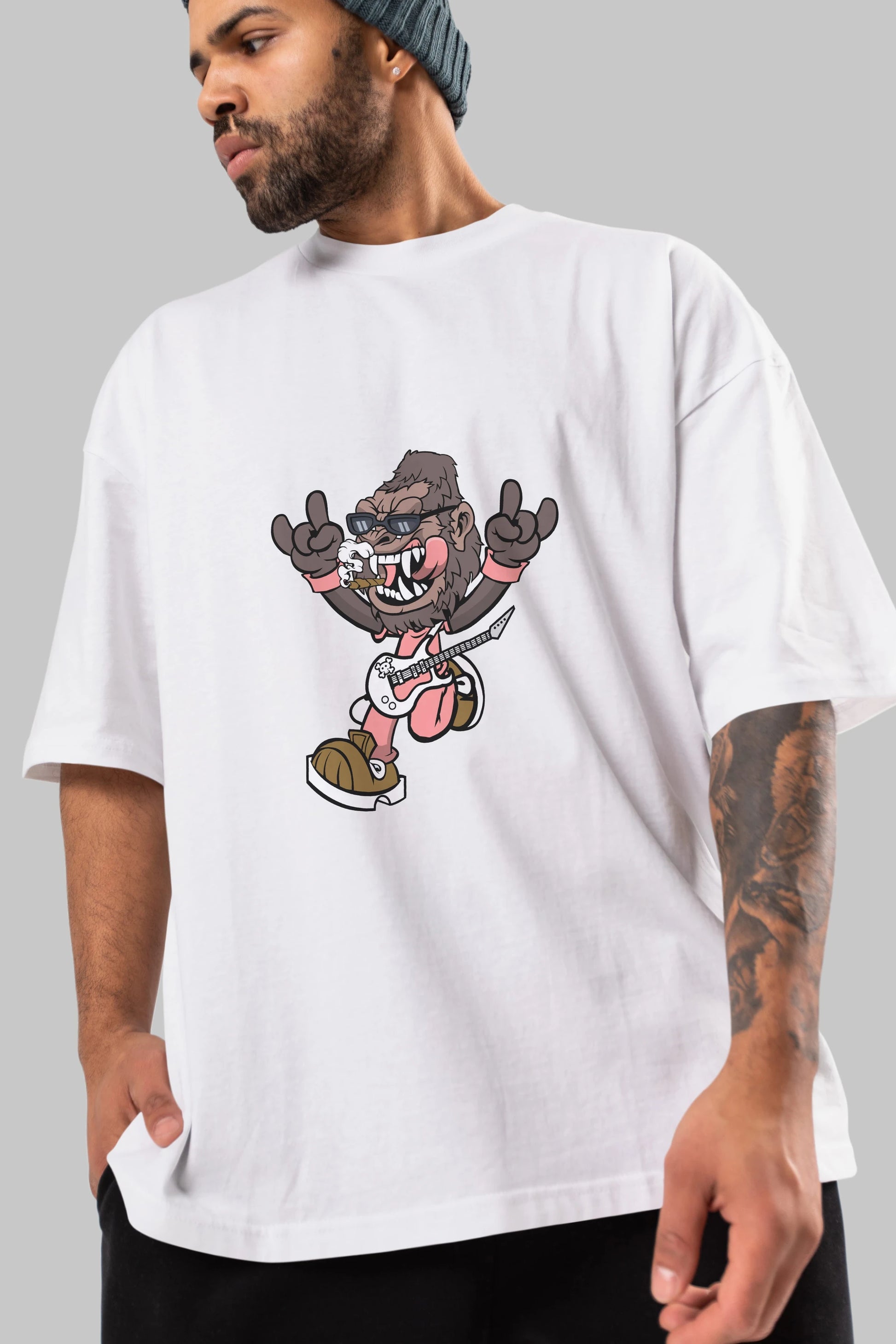 Gorilla Metal Ön Baskılı Oversize t-shirt Erkek Kadın Unisex %100 Pamuk tişort