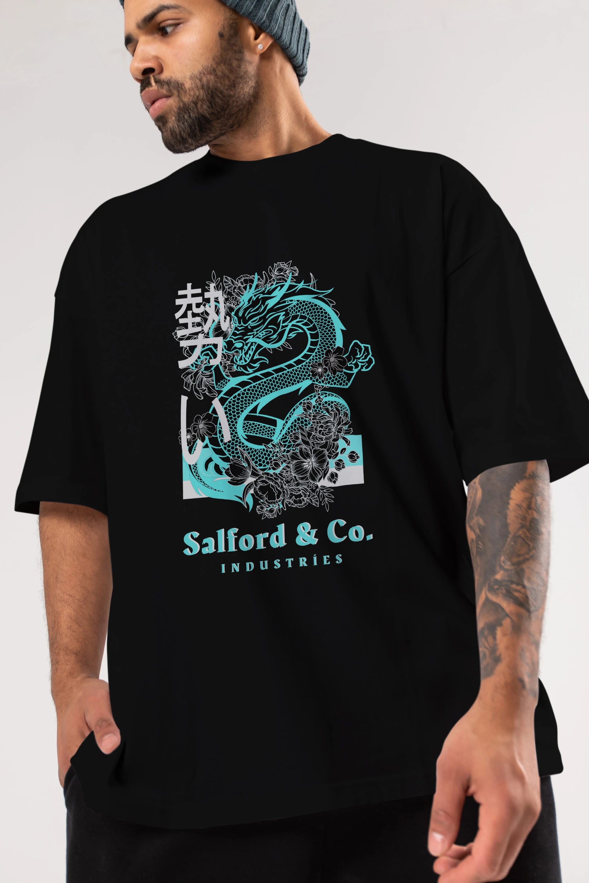 Dragon Ön Baskılı Oversize t-shirt Erkek Kadın Unisex