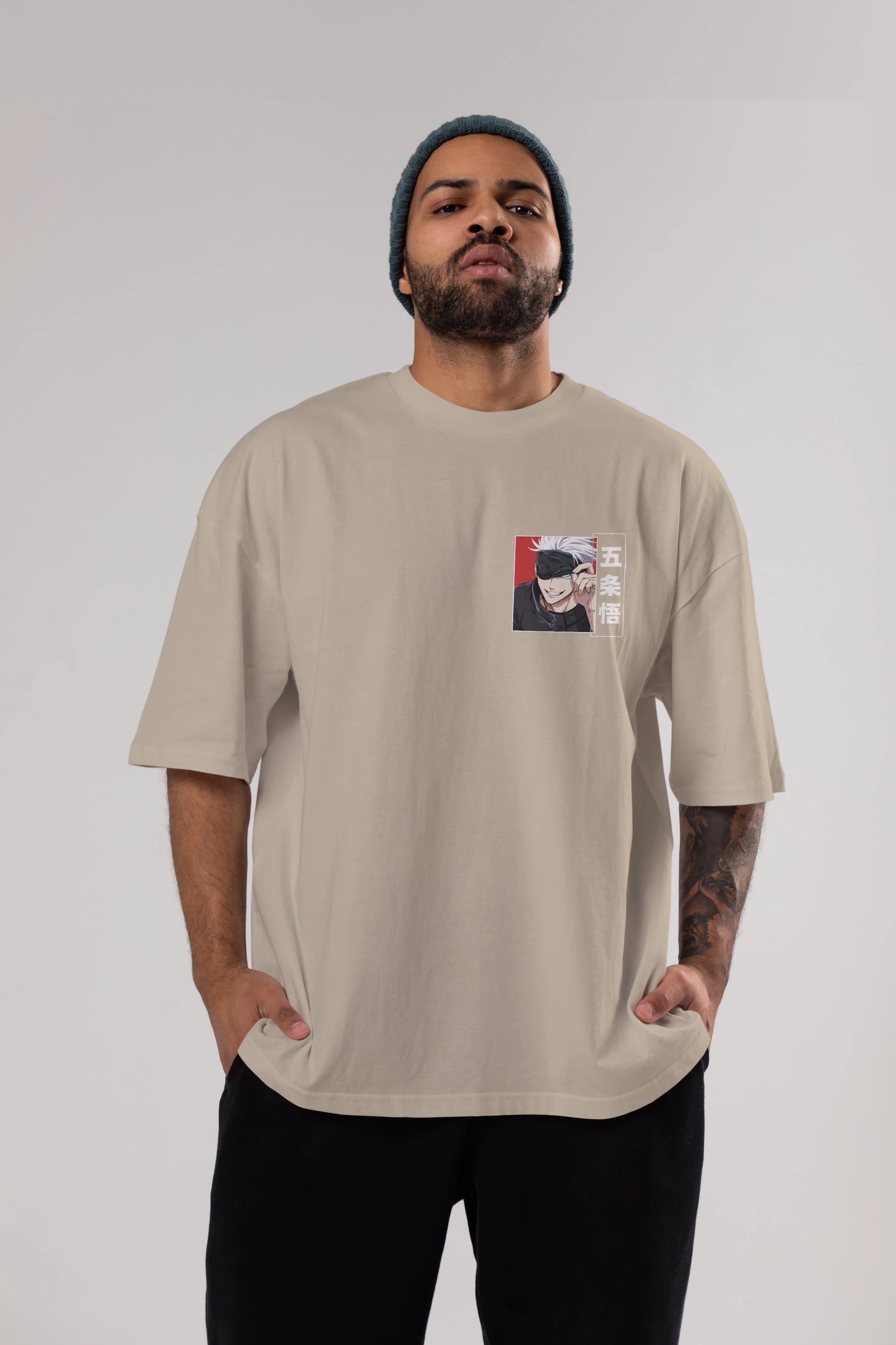 JUJUTSU KAISEN Ön Sol Baskılı Oversize t-shirt Erkek Kadın Unisex %100 Pamuk Bisiklet Yaka tişort