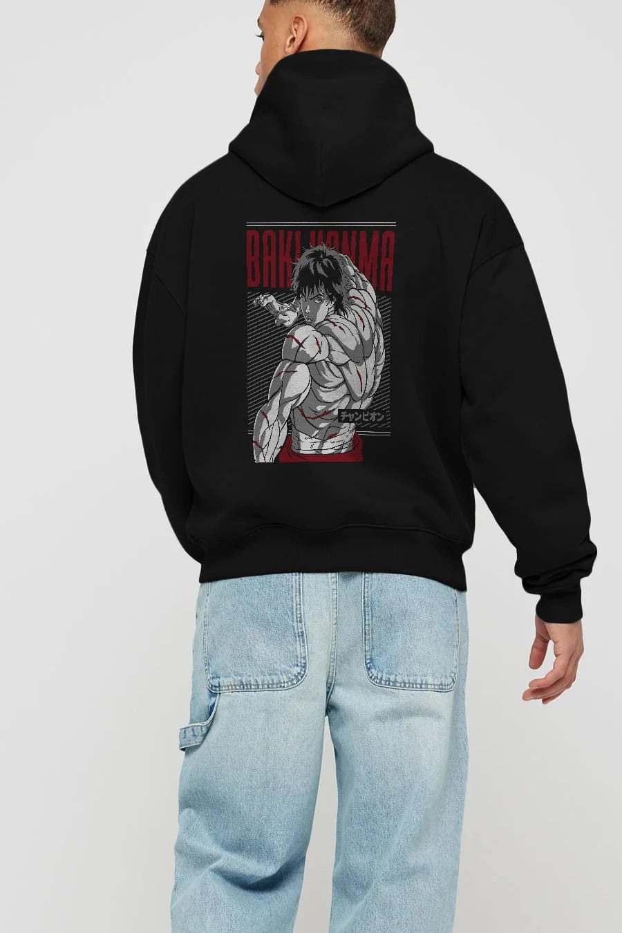 BAKI HANMA Anime Arka Baskılı Hoodie Oversize Kapüşonlu Sweatshirt Erkek Kadın Unisex