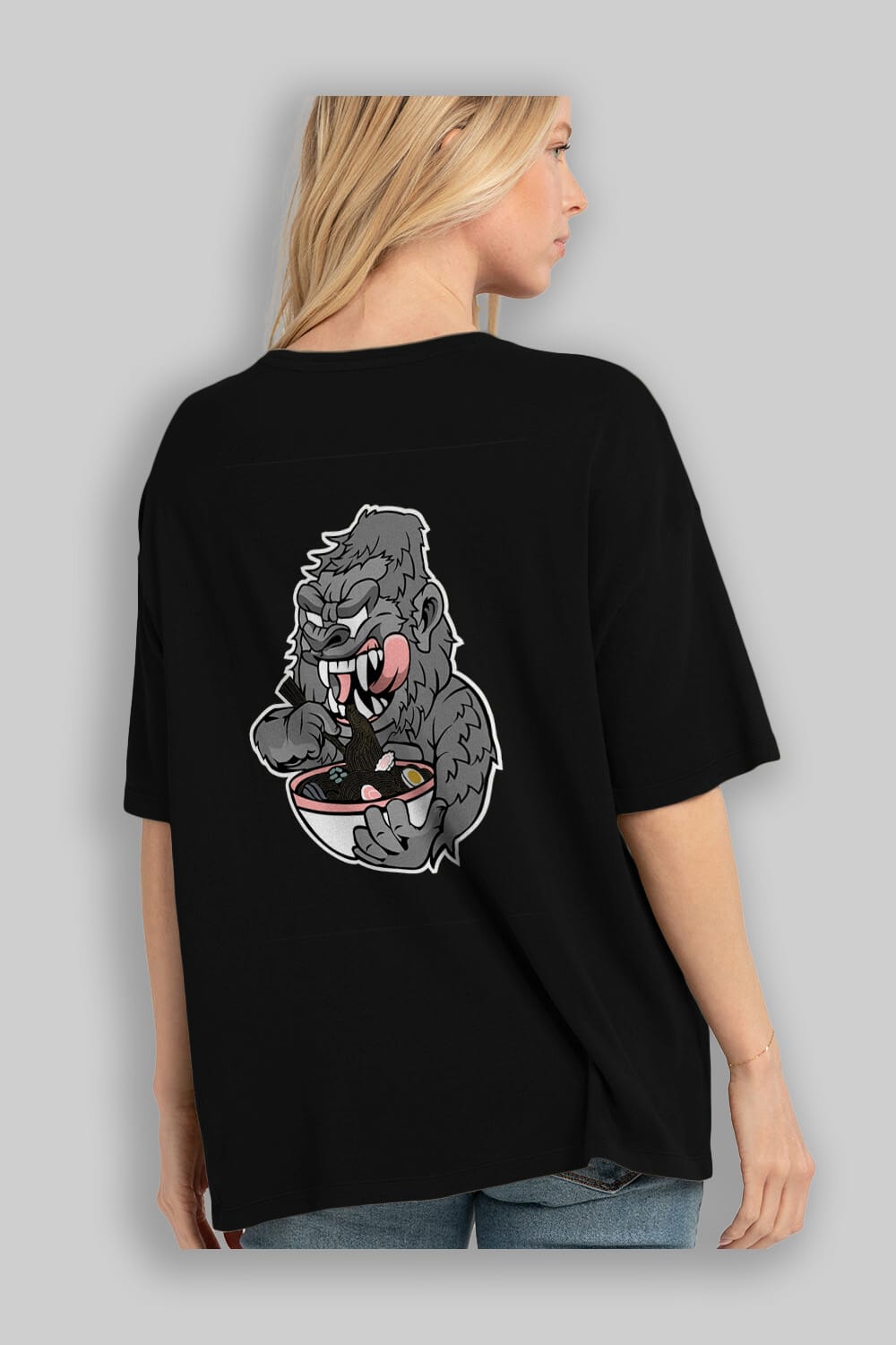 Big Gorilla Ramen Arka Baskılı Oversize t-shirt Erkek Kadın Unisex %100 Pamuk tişort