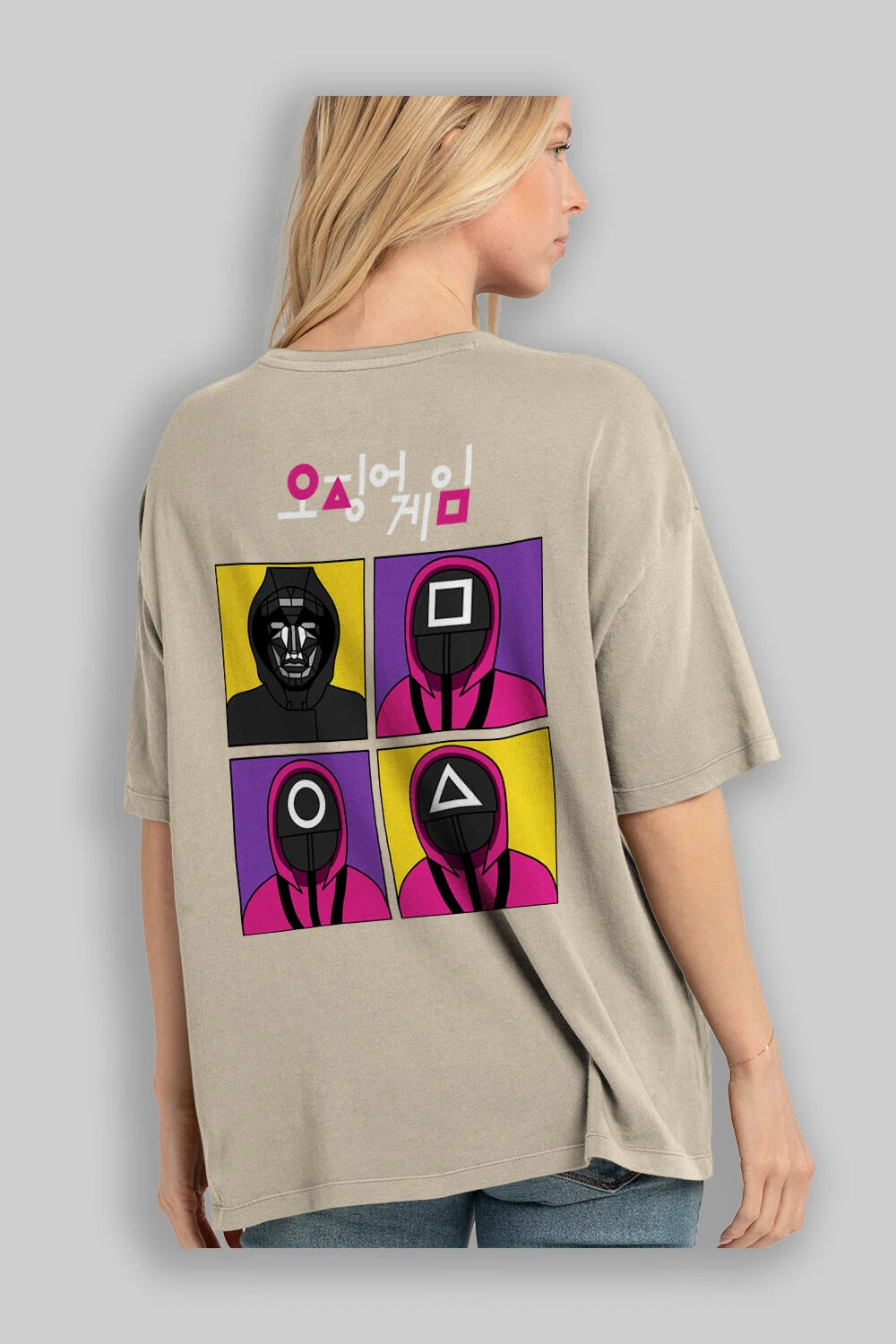 Squid Game (1) Arka Baskılı Oversize t-shirt Erkek Kadın Unisex %100 Pamuk Bisiklet Yaka tişort