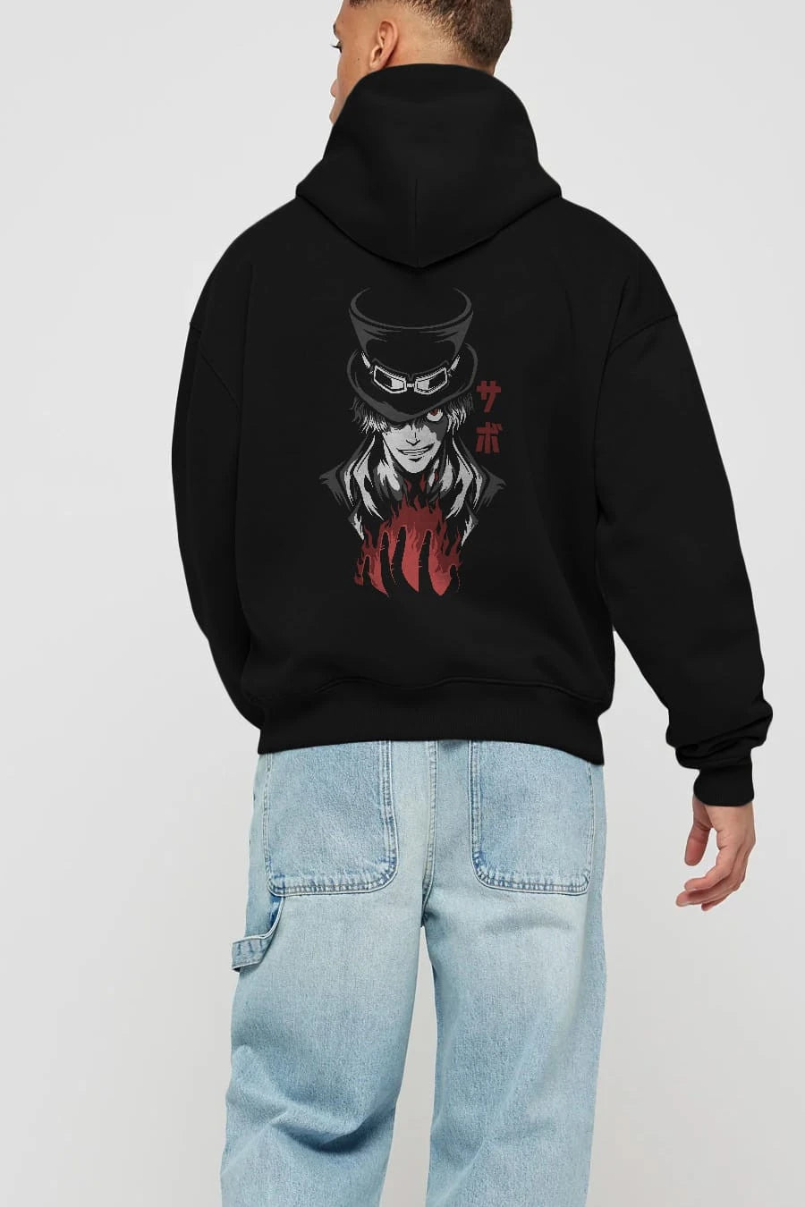 SaboOnePiece Anime Arka Baskılı Hoodie Oversize Kapüşonlu Sweatshirt Erkek Kadın Unisex
