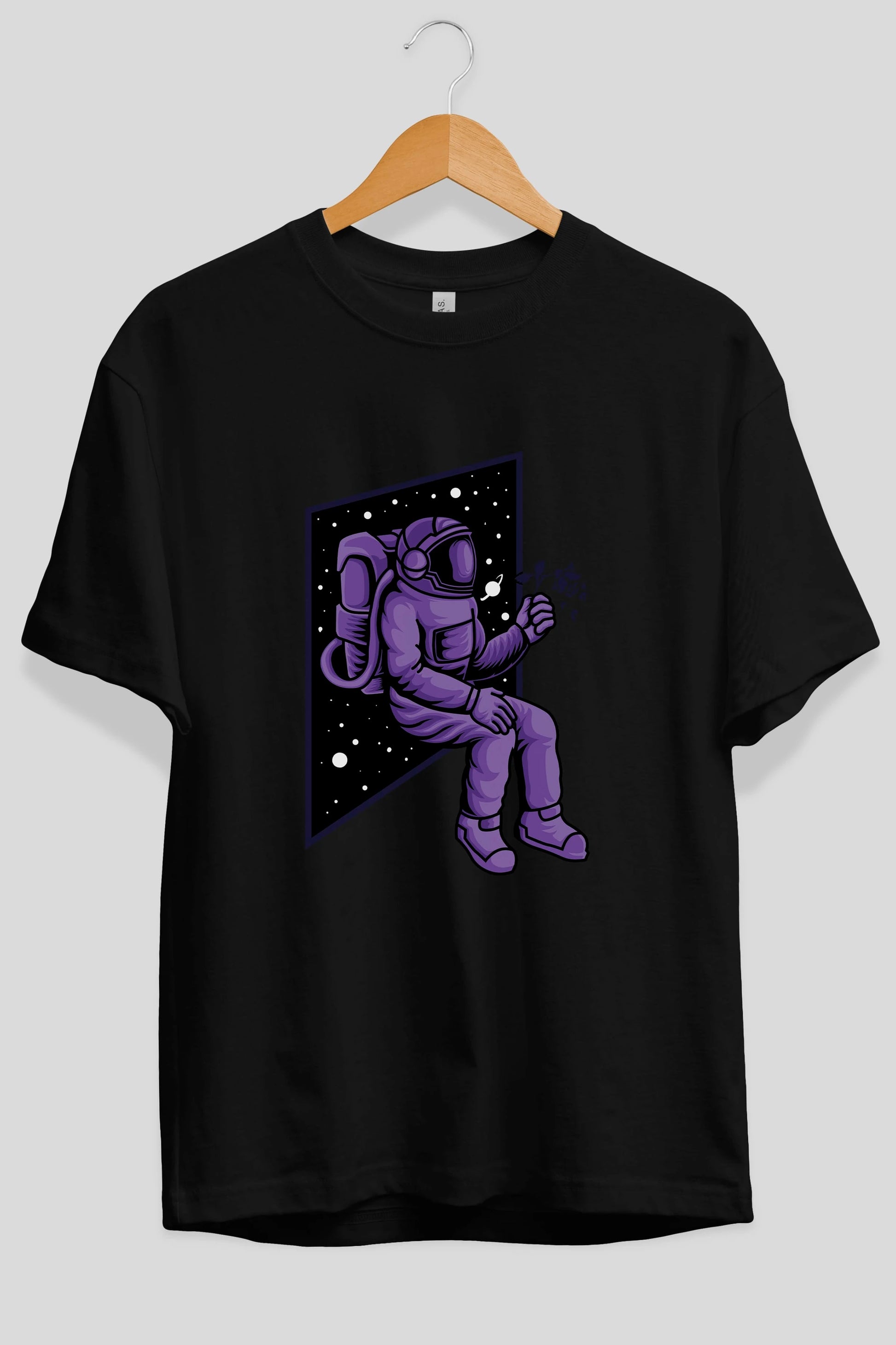 Astronaut holding black rose Ön Baskılı Oversize t-shirt Erkek Kadın Unisex