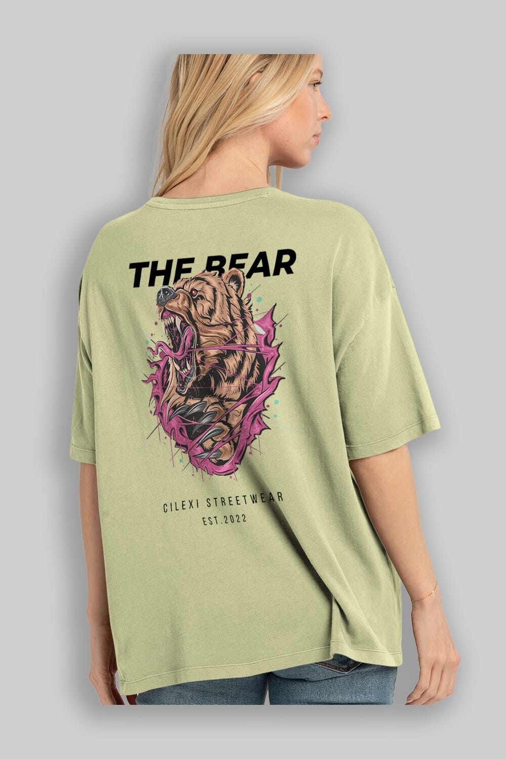 The Bear Arka Baskılı Oversize t-shirt Erkek Kadın Unisex %100 Pamuk