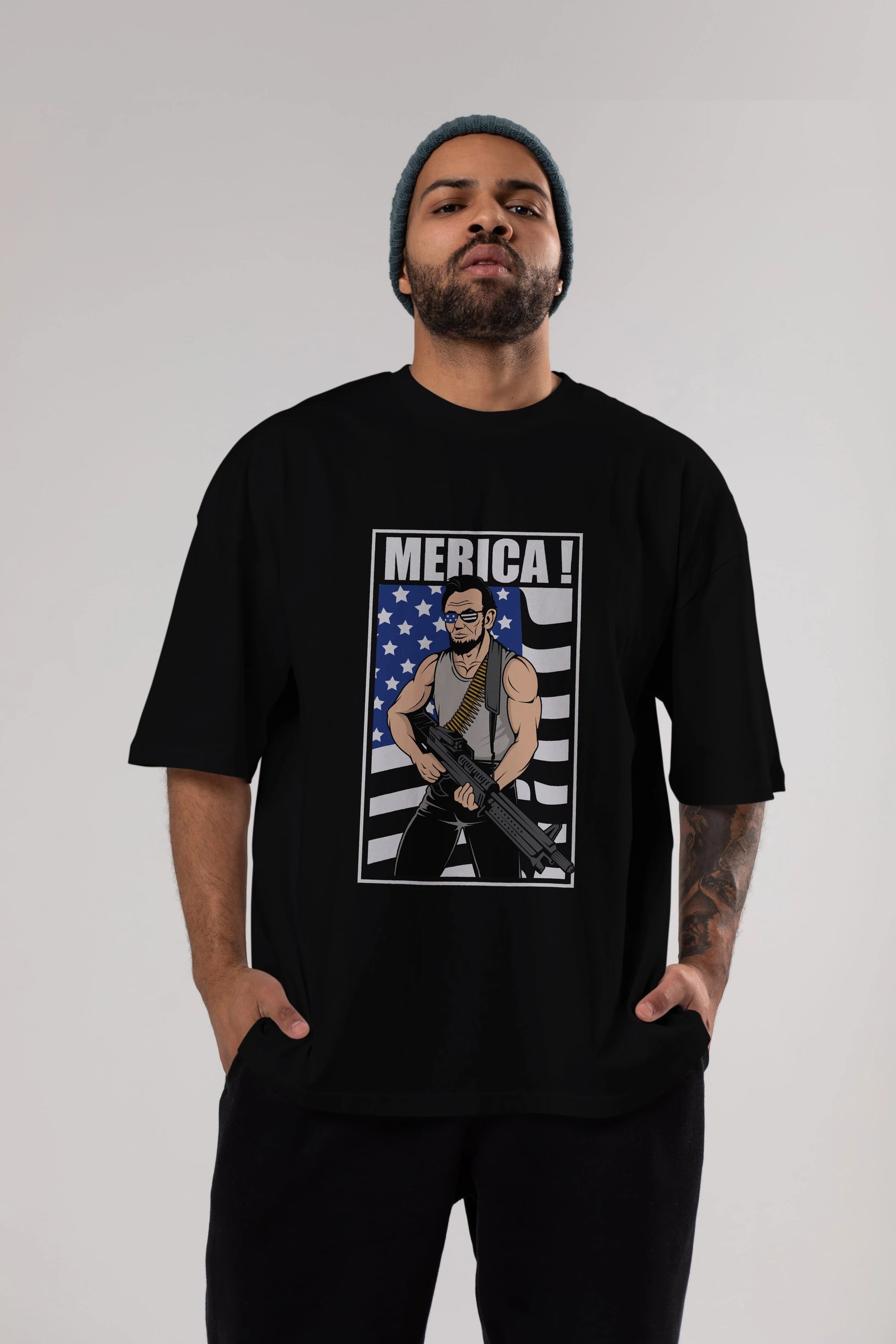 Lincoln Rambo Ön Baskılı Oversize t-shirt Erkek Kadın Unisex %100 Pamuk tişort