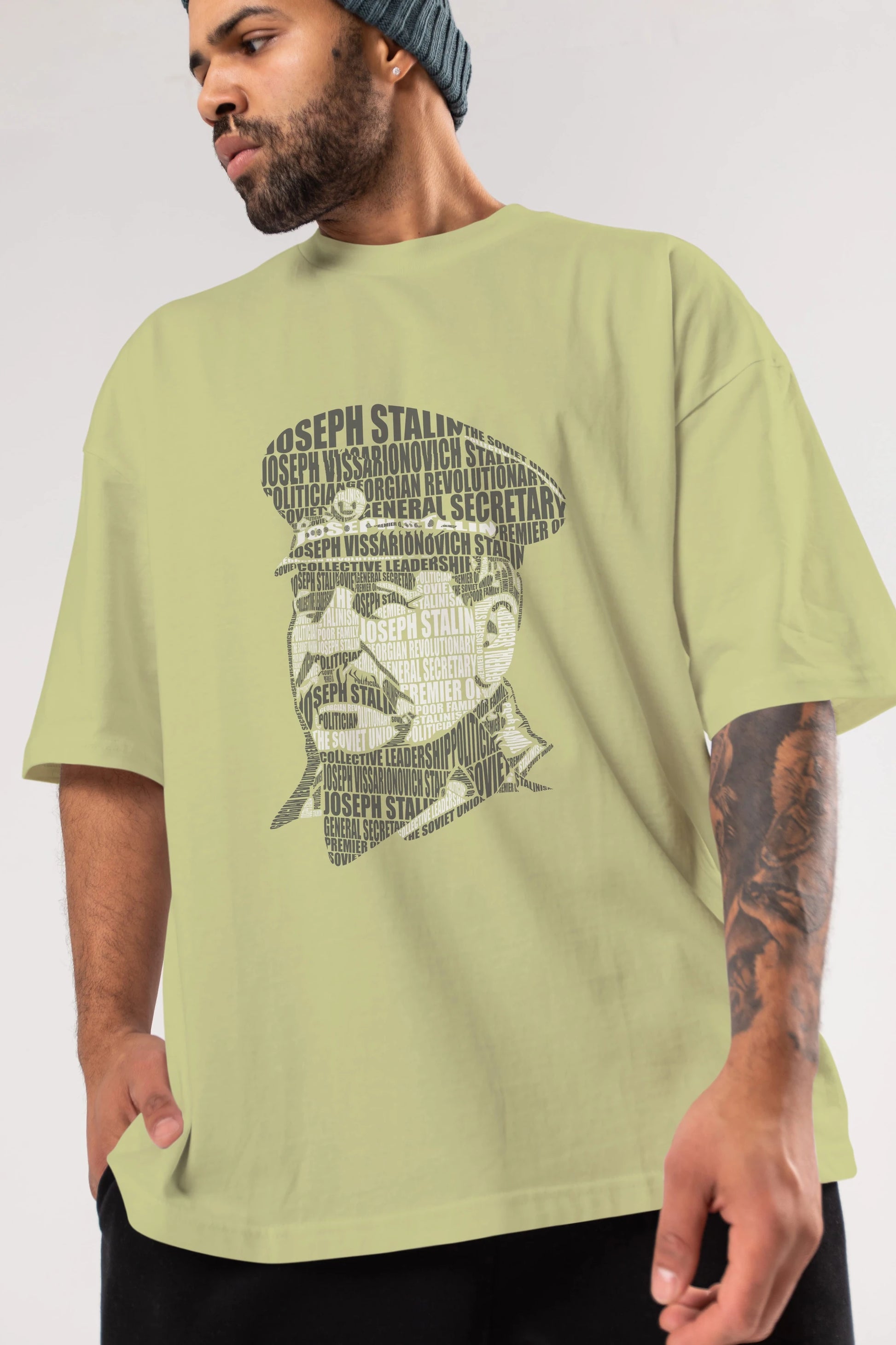 Joseph Stalin Calligram Ön Baskılı Oversize t-shirt %100 pamuk Erkek Kadın Unisex