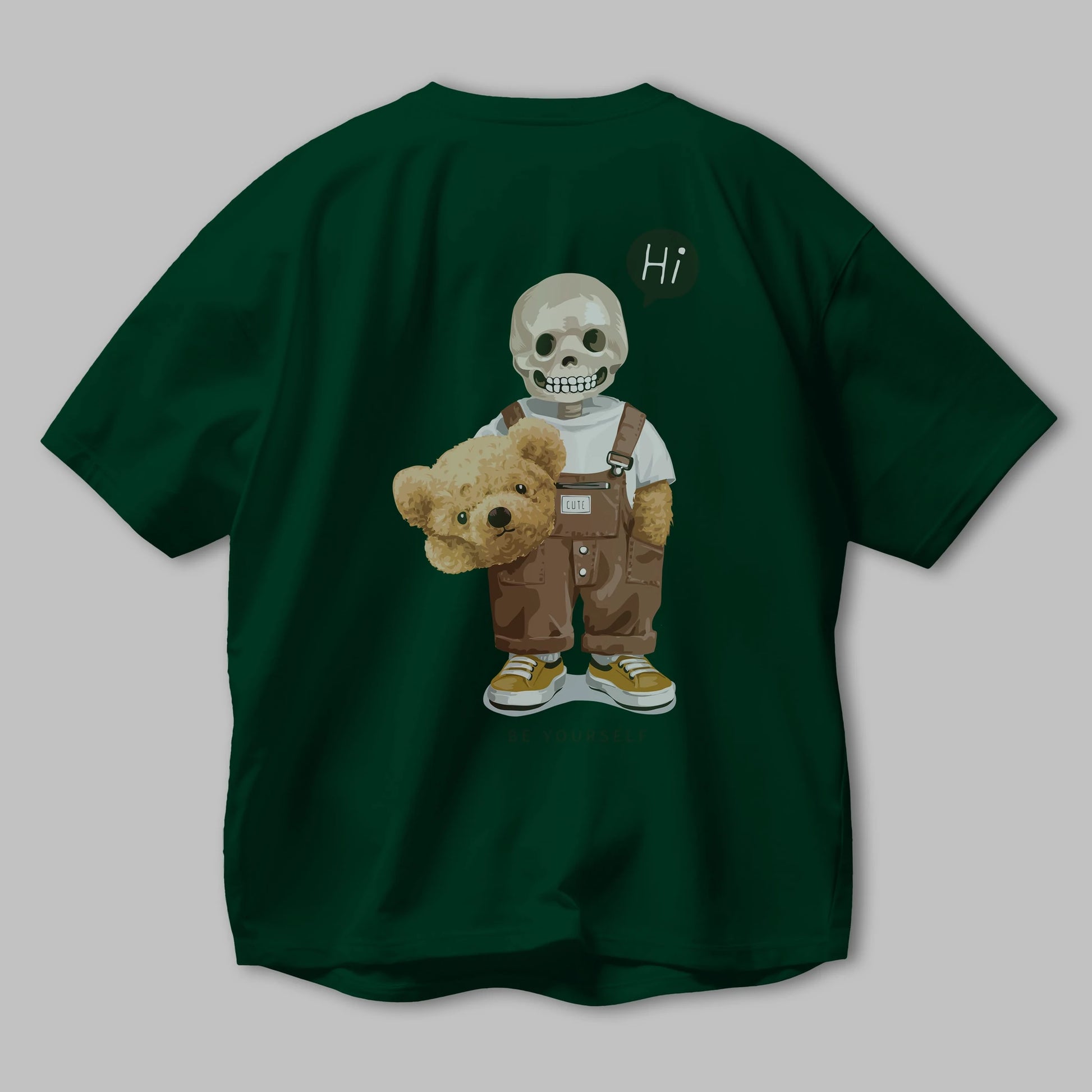Teddy Bear hi Arka Baskılı Oversize t-shirt Erkek Kadın Unisex %100 Pamuk