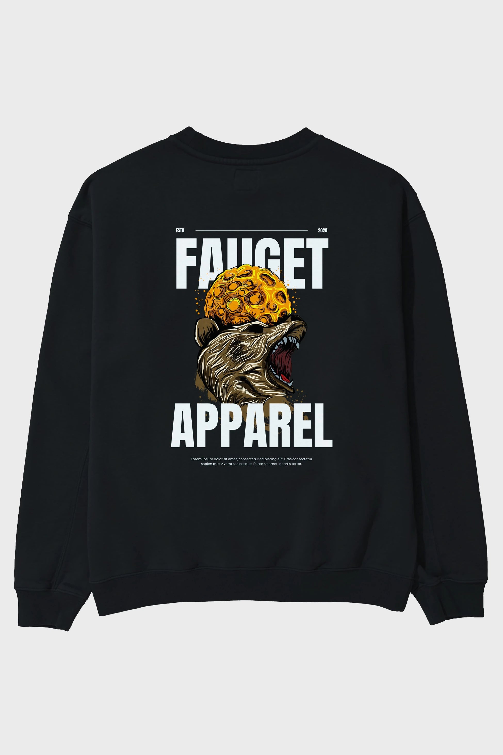 Bear Angry Fauget Apparel Arka Baskılı Oversize Sweatshirt Erkek Kadın Unisex