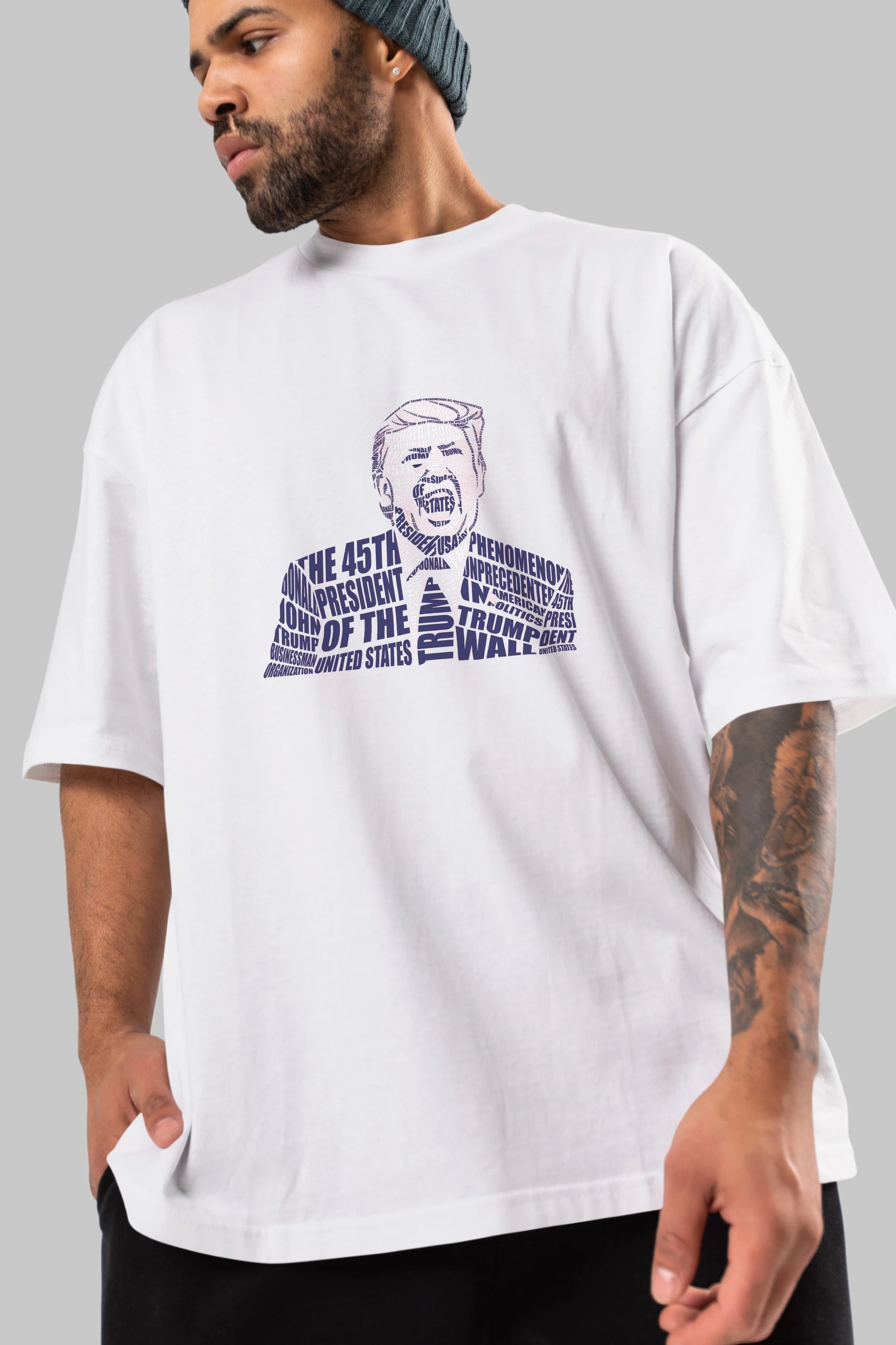 Trump Calligram Ön Baskılı Oversize t-shirt %100 pamuk Erkek Kadın Unisex