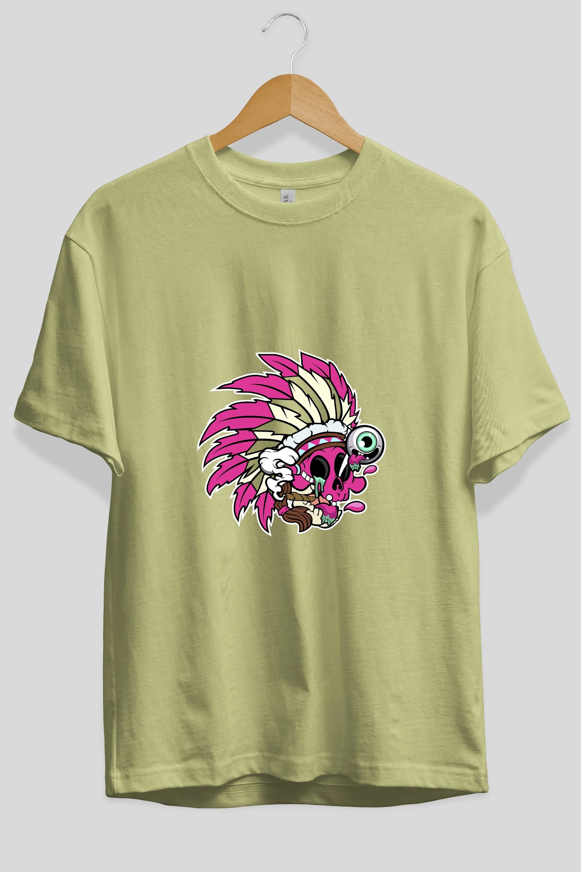 Skull Indian Ön Baskılı Oversize t-shirt Erkek Kadın Unisex %100 Pamuk tişort