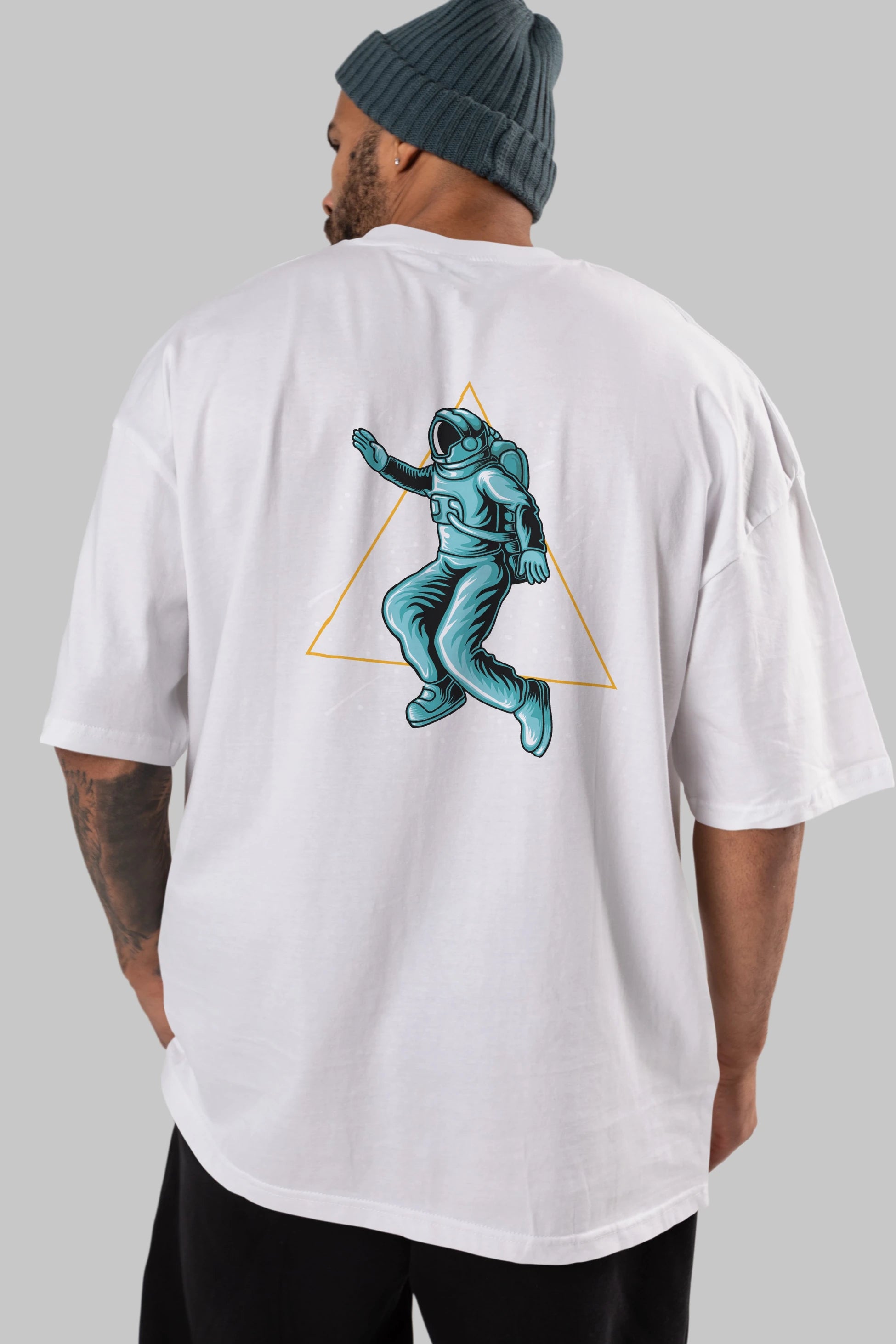 Astronaut Starry Triangle Arka Baskılı Oversize t-shirt Erkek Kadın Unisex