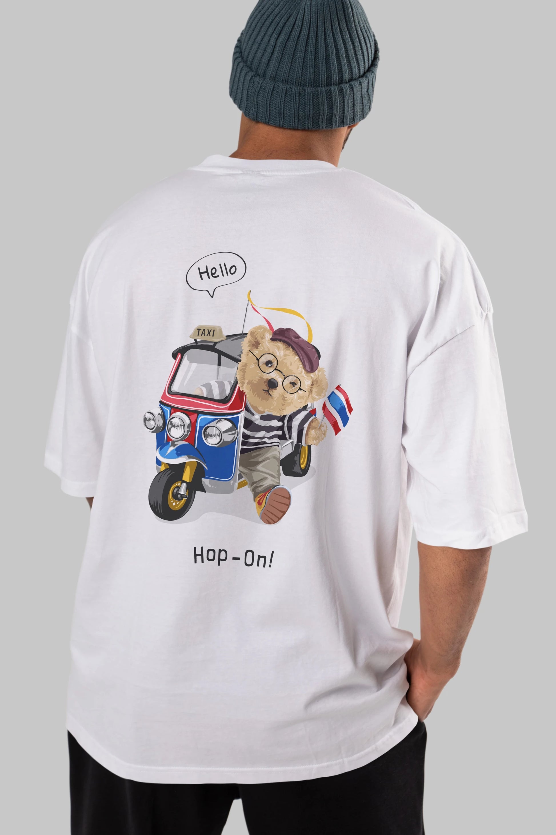 Teddy Bear Hop-On Arka Baskılı Oversize t-shirt Erkek Kadın Unisex %100 Pamuk